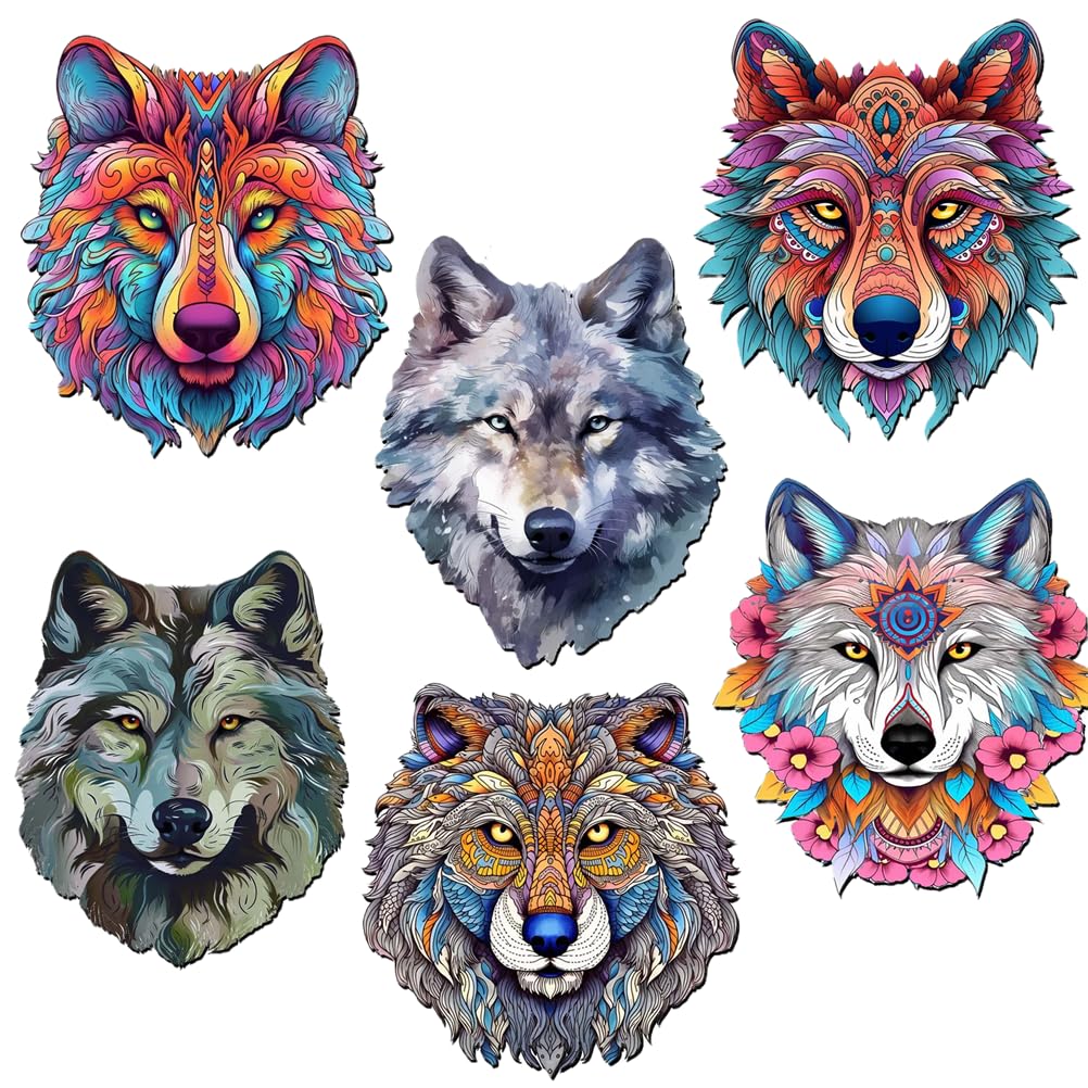 Meecaa 6 Pack Wolf Animal Fridge Diamond Art Magnets Diamond Art Kit Diamond Painting Stickers for Adults DIY Home Decor (Wolf)