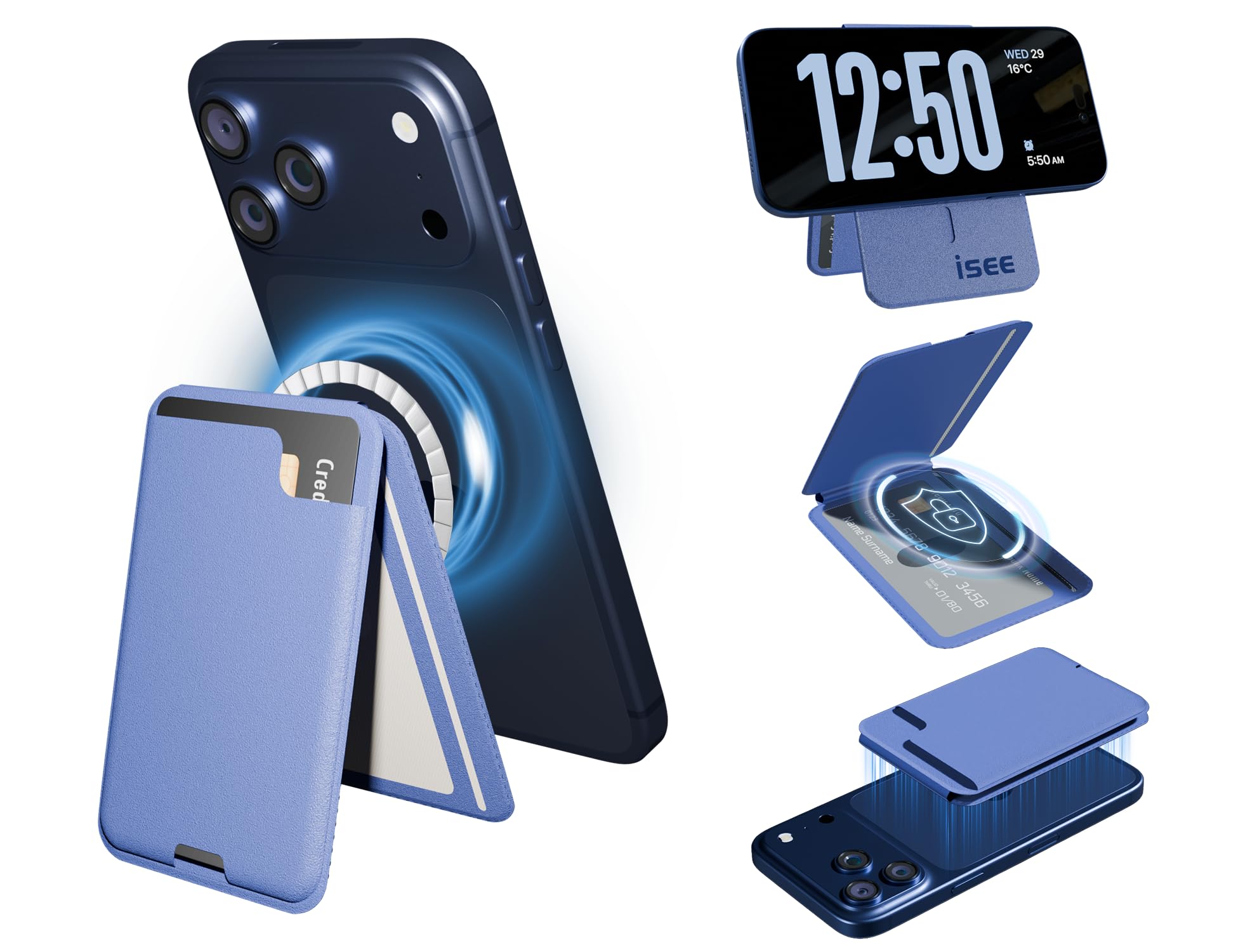 isee 2025 Upgraded MagSafe Wallet for iPhone 17/16/15/14/13/12, Powerful Magnetic, 5-Card Capacity, RFID Blocking, MagSafe Sticker Included,