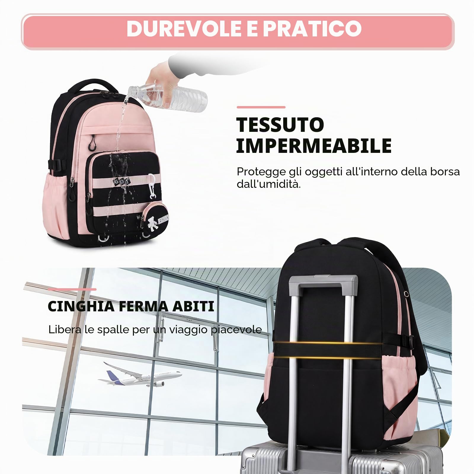 Amythe Zaino Scolastico per Ragazze 10-18 Anni 3 Pezzi - Set Scuola Medio con Zaino, Borsa e Astuccio - Zaini per Ragazze Scuola Media Grande Impermeabile per Porta PC 15 -Rosa | Set scuola - Zaino grande da ragazza + tracolla + astuccio, impermeabile leg