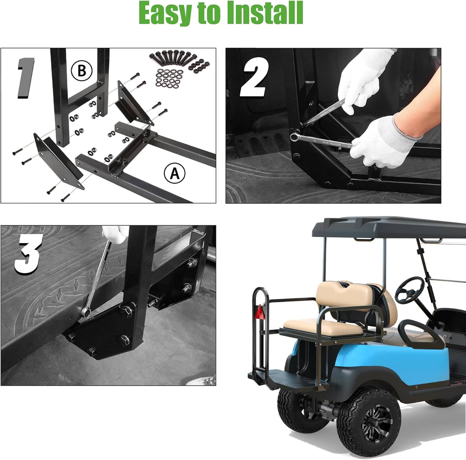 Rear Safety Grab Bar Universal Compatible with Yamaha Club Car EZGO Golf Cart with Reflective Triangle Board