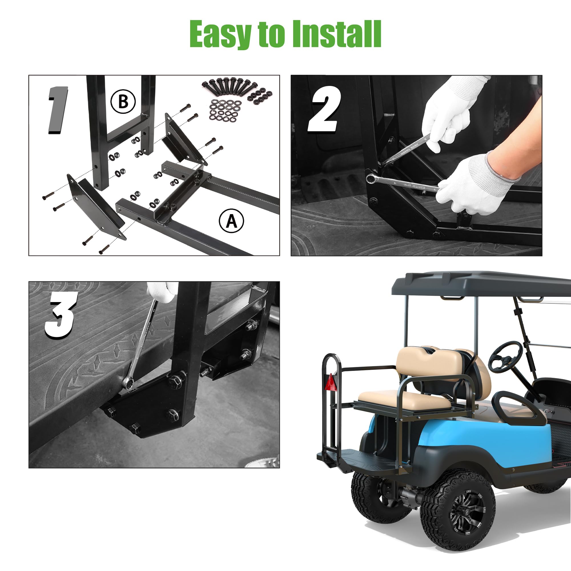 10L0L Golf Cart Barre d'appui de sécurité arrière universelle compatible avec Yamaha Club Car EZGO chariot de golf avec panneau triangulaire réfléchissant