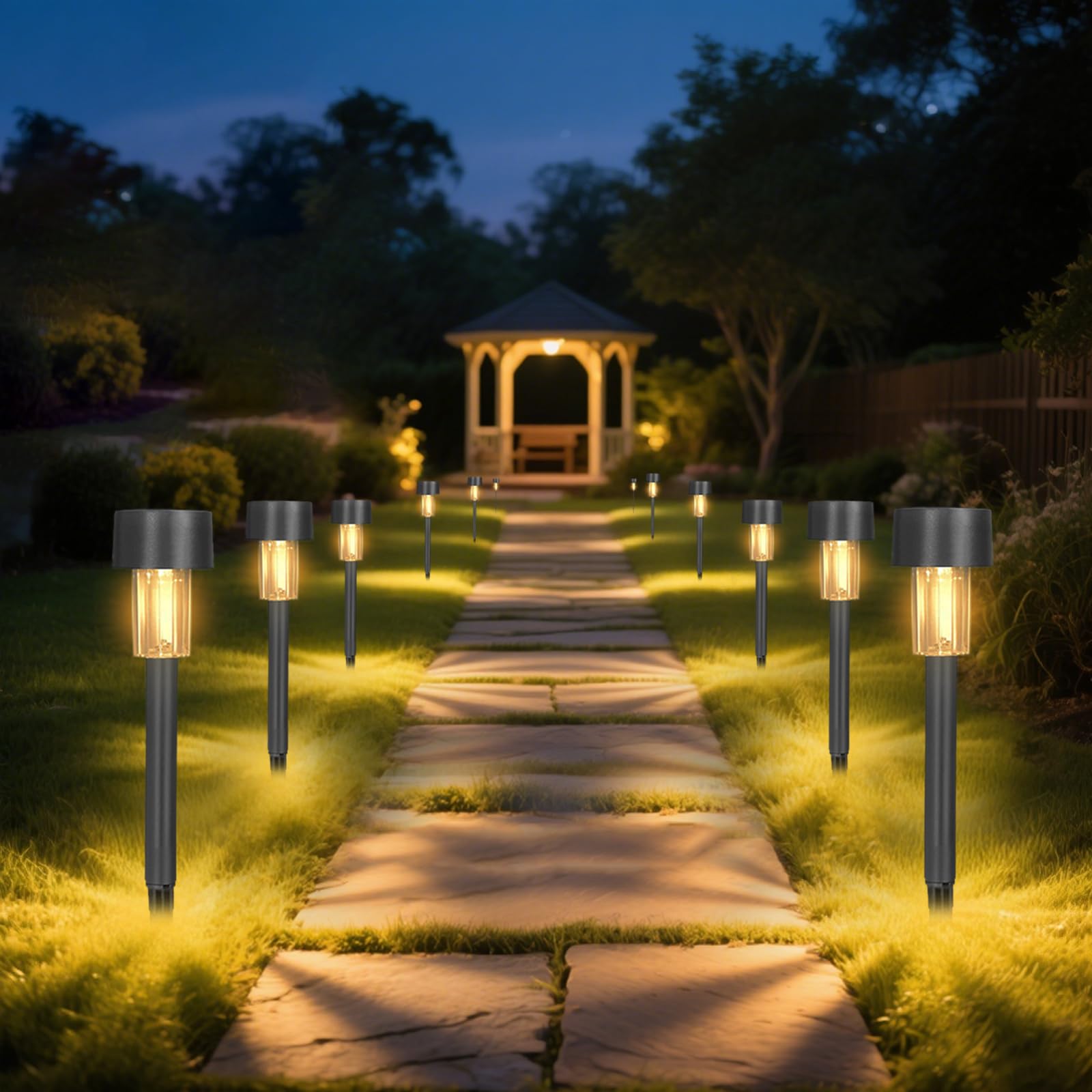 Beuaati Solar Lights Outdoor Garden,12 Pack LED Solar Stake Lights, Waterproof, Warm White, Garden Solar Lights for Pathways, Patio, Lawn, Yard, Landscape Decoration