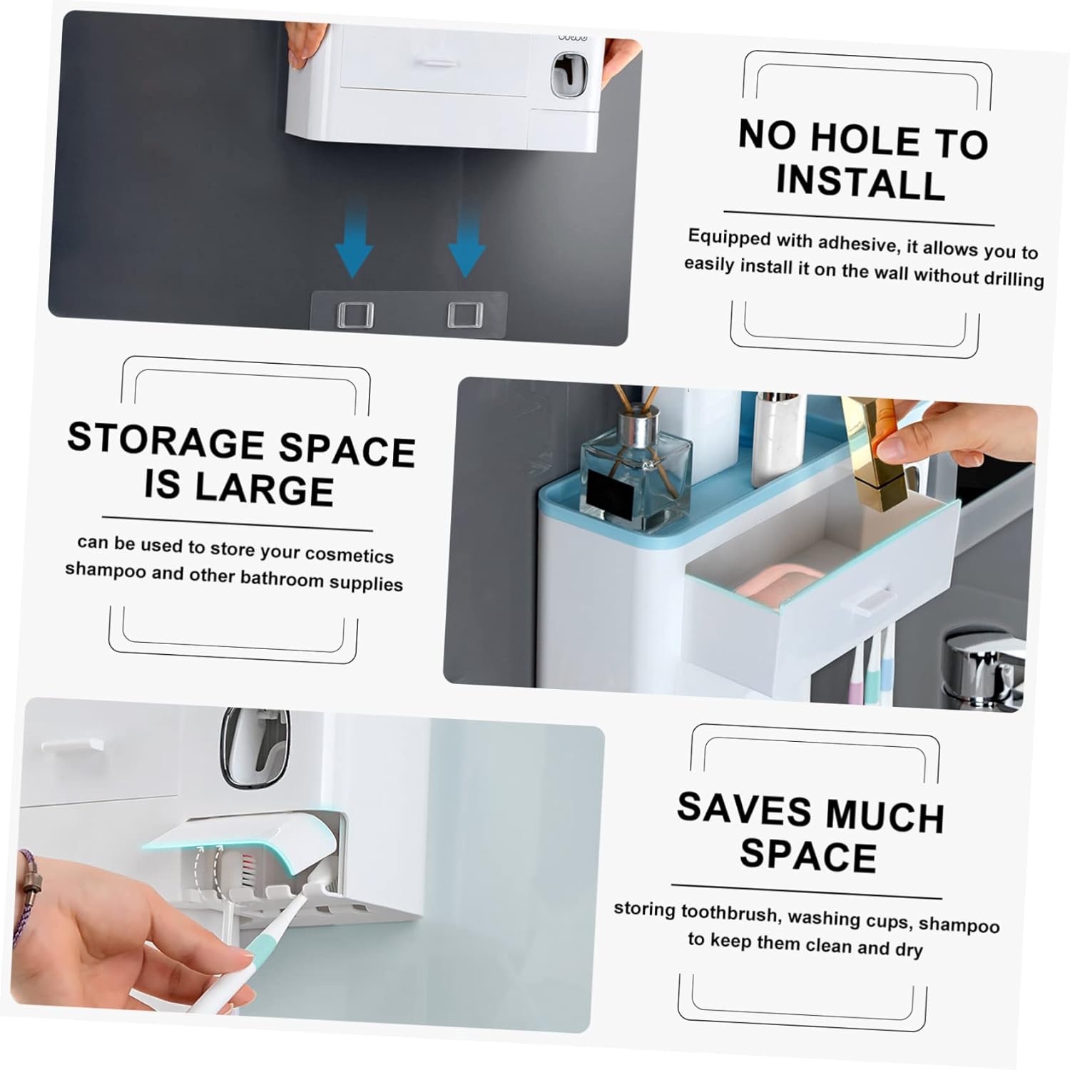 1pc Wall-Mounted Toothbrush Holder Toothpaste Squeezer Space-Saving Bathroom Organizer for Cosmetics Supplies Elegant Design Cup Capacity