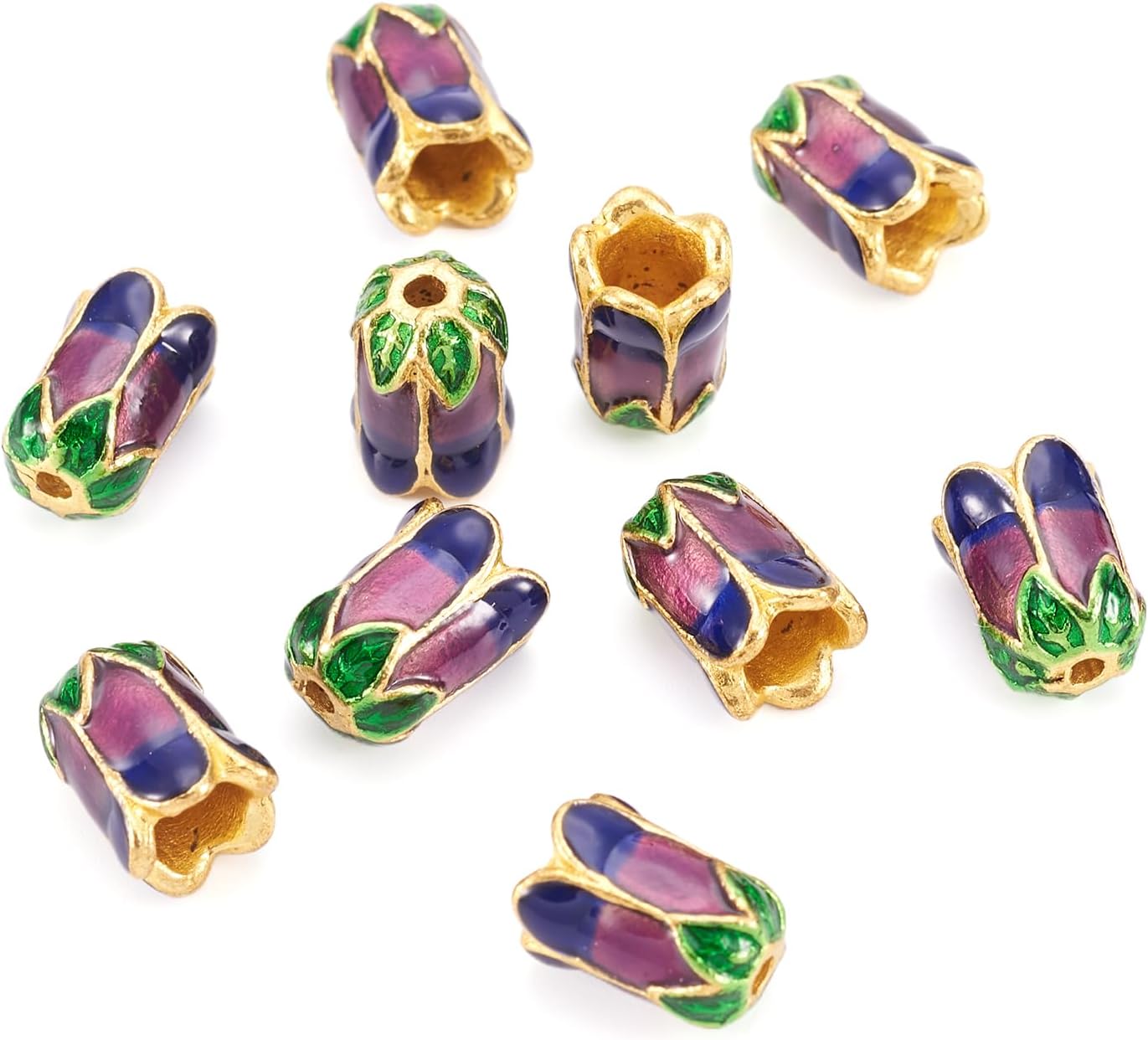 Cheriswelry 25pcs 5-Petal Rack Plating Brass Enamel Flower Bead Cap Gold Plated Bead Cone Bead End Caps Loose Spacer Beads 14x10mm for DIY Earring Bracelet Necklace Jewelry Making