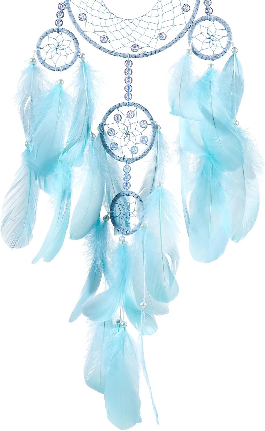 Soft Dream Catchers - Aqua Blue Goose Feathers with Multiring, Luxury Pearl, Handmade Large Dreamcatcher for Bedroom, Dream Catcher for Girls, Dream Catchers for Boys, Dream Catcher Wall Decor