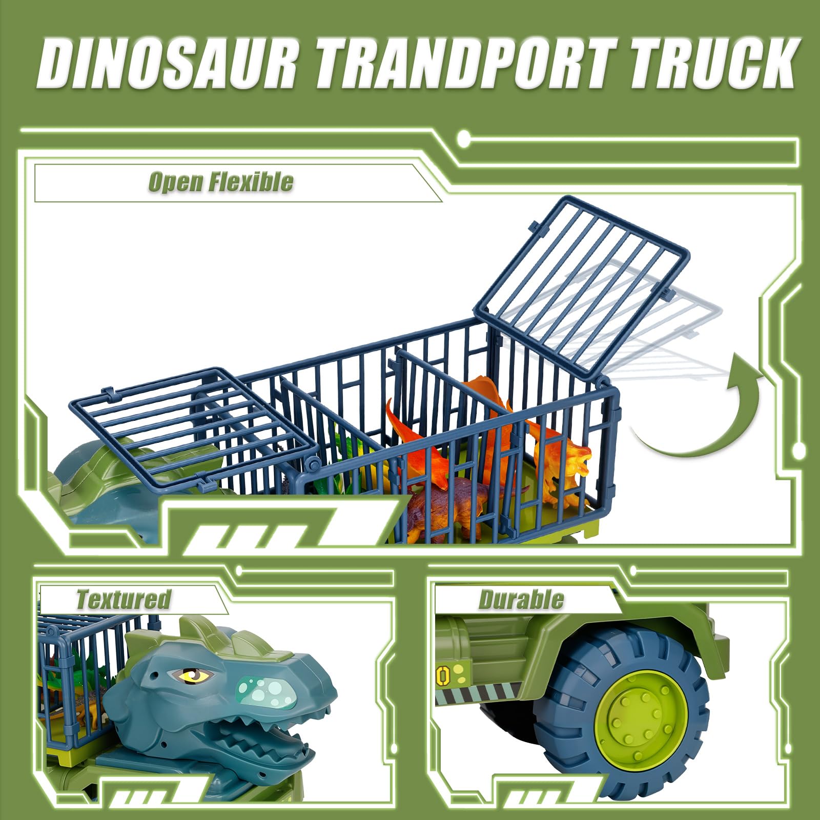 Camión Transportador de Dinosaurios,Juguete de Camión de Dinosaurio,Transportador de Autos Dinosaurios para Niños,Transportador de Coches con 15 Animales de Juguetes Dinosaurios Juegos Set Caja