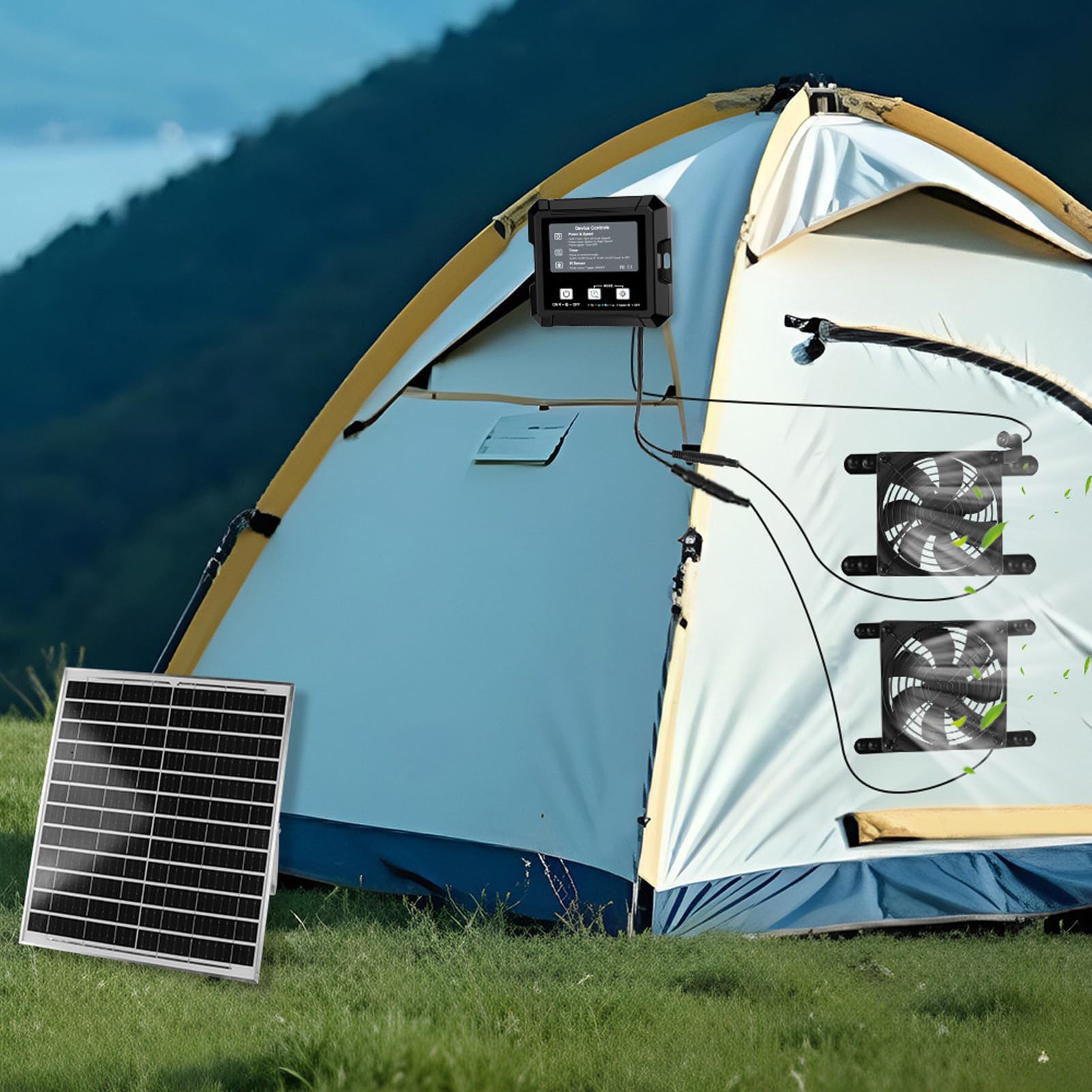 Cocoarm Ventilador Extractor Solar, Doble Ventilador Ajustable de 2 Velocidades con Panel de 25 W, para Ventilación Exterior de Gallineros, Invernaderos y Otros Espacios.