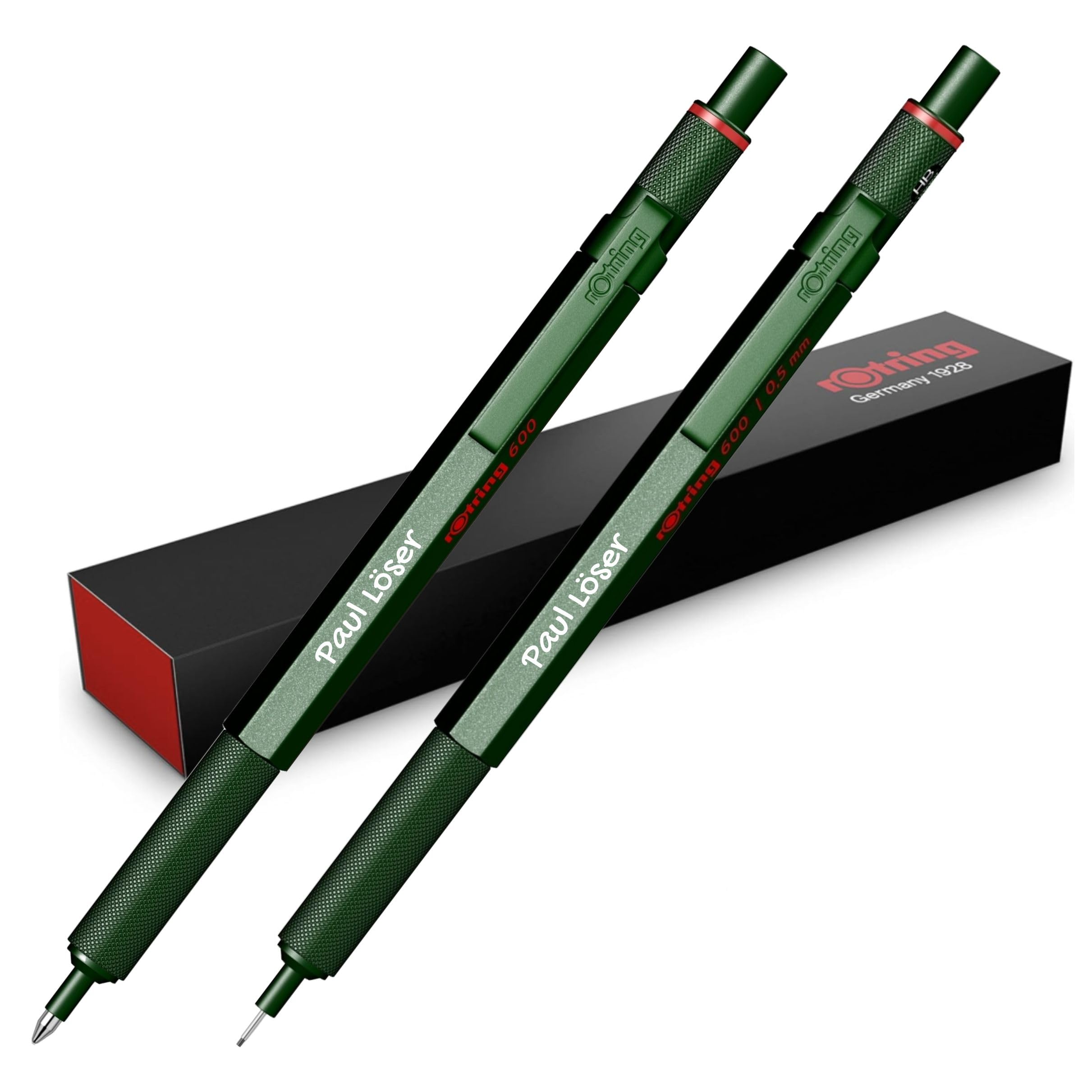 rOtring Set di 600 penne a sfera e portamine meccaniche con incisione, set di scrittura in metallo di alta qualità, regalo per ufficio, studio e tecnica (verde)