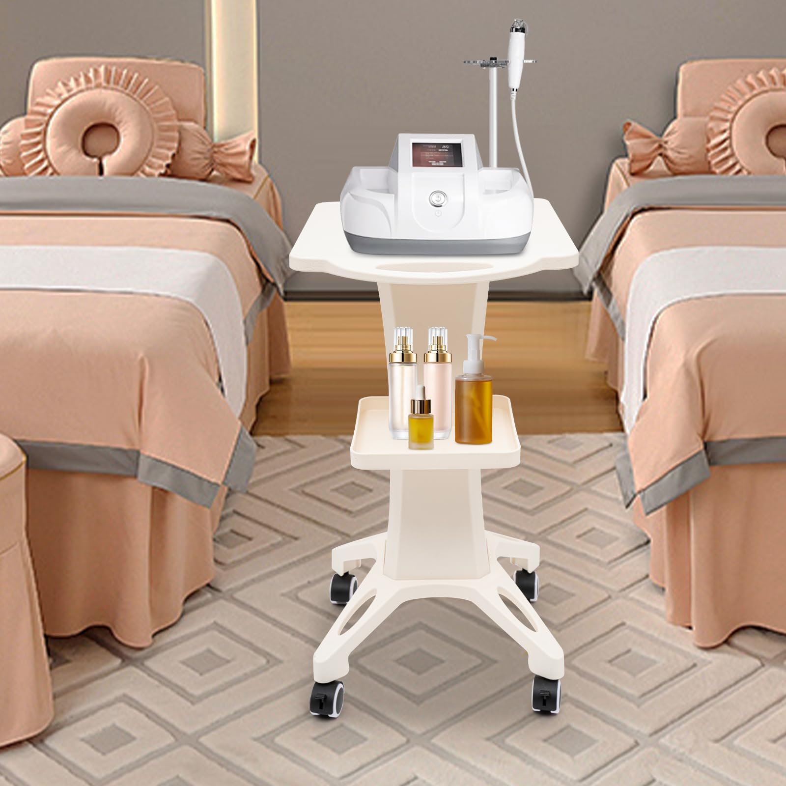 Carrello per salone di bellezza con ruote, portaoggetti portatile, carrello estetico, con cesto di immagazzinaggio, carico massimo 50 kg, adatto per soggiorno, negozio di bellezza, ospedale, casa