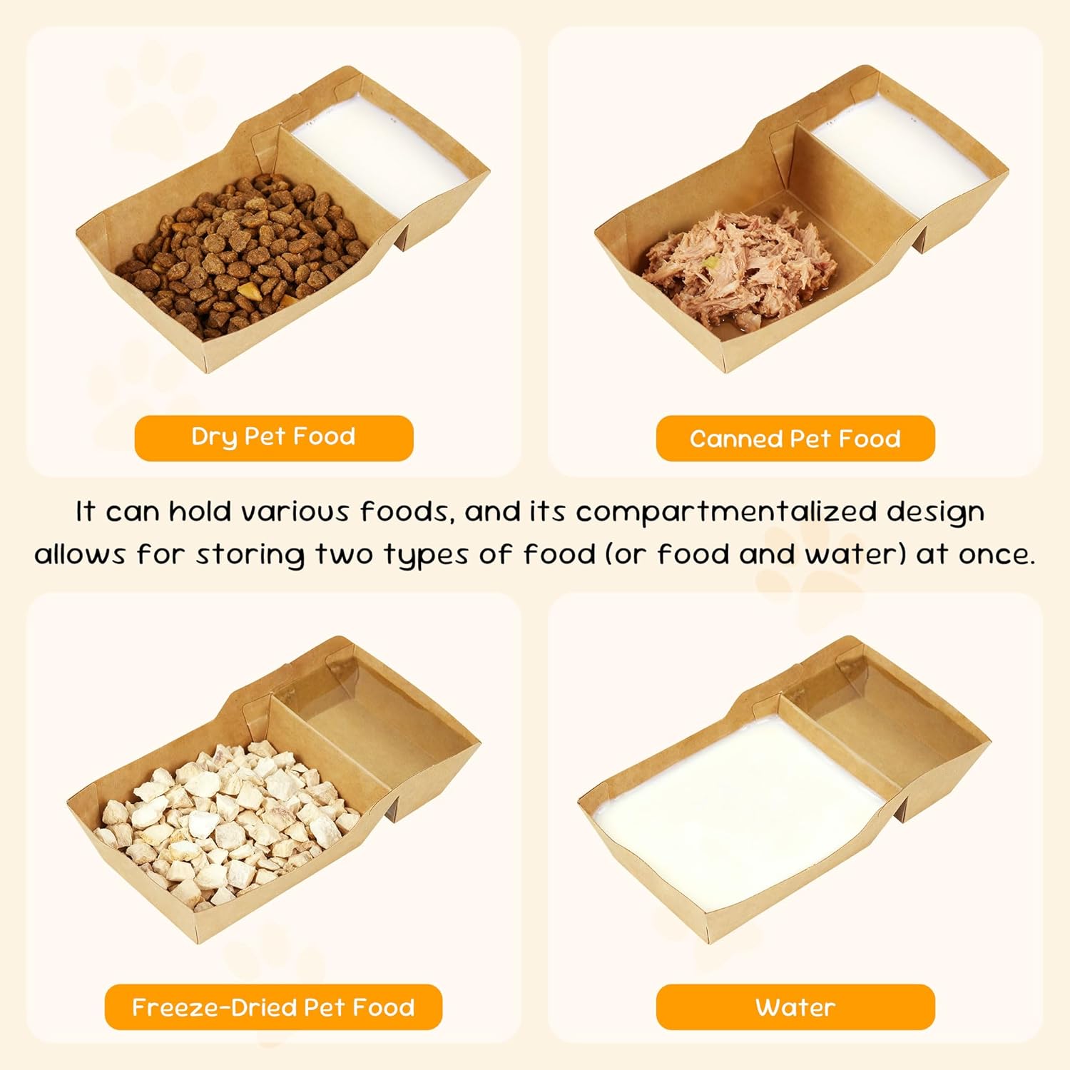 Disposable Pet Food Bowls, Thickened Double Compartment Disposable Pet Bowls, Pet Disposable Feeding Bowls for Wet and Dry Food, Kittens, Puppies (100-PACK)