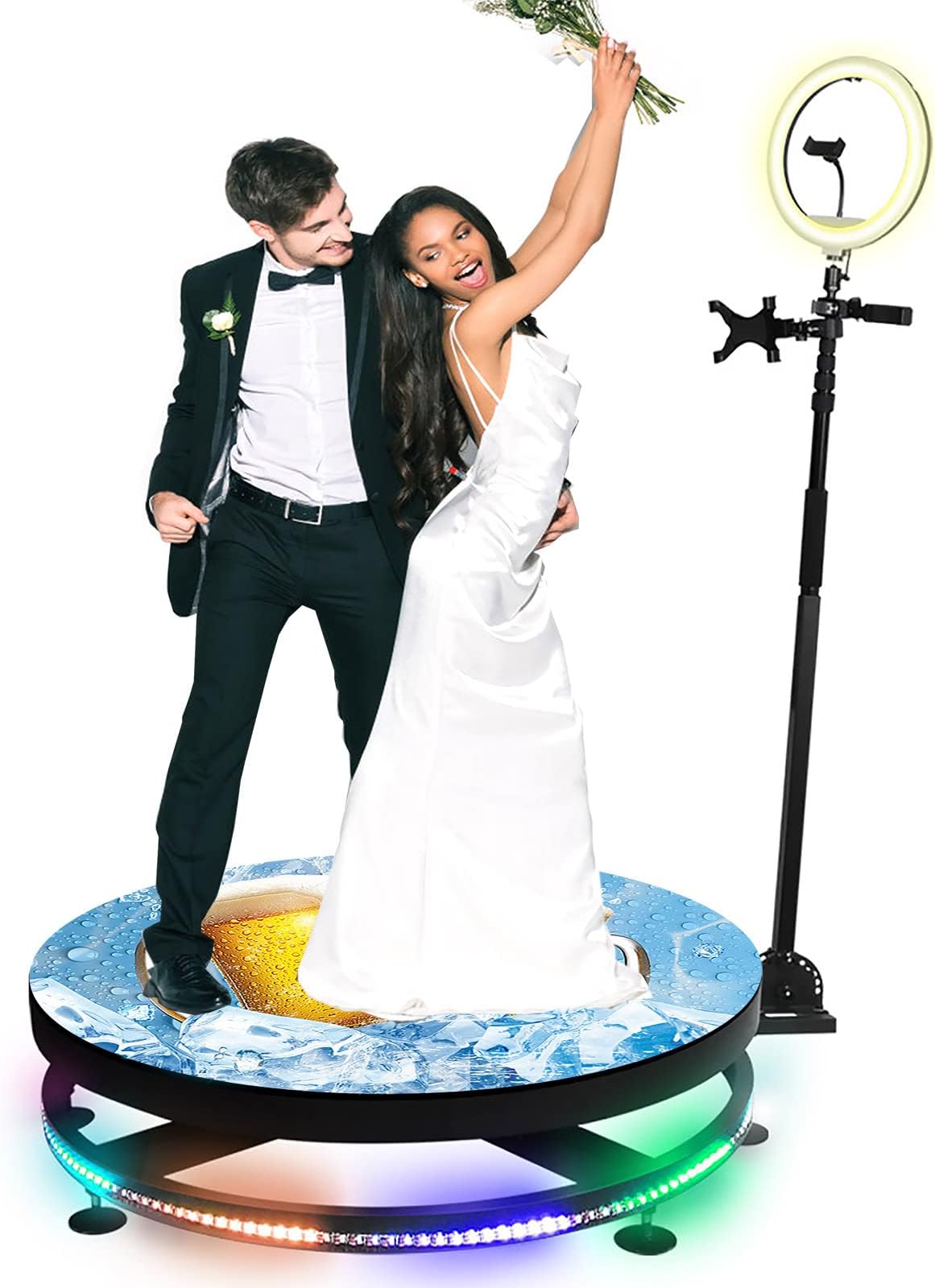 Slow Motion Video Booth, 360 Photo Booth Machine, Platform Automatic Spinner, Selfie Platform Spin 360 Degree Video Booth, with Ring Light & Adjustable Camera Stand