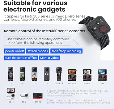 Bluetooth Remote Control for Insta360 X5/X4/X3/X2/Go 3S/ACE Pro 2, GoPro Camera Shutter Remote with Type-C Charging - 164ft Range, Compatible with iPhone 12-17 Pro Max, GoPro 8-13, Android Phones