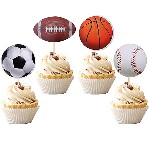 Miniatura 8 de 36 piezas de adornos deportivos para cupcakes de béisbol, palillos de fútbol, balón de fútbol, palillos de dientes, decoración de pasteles de