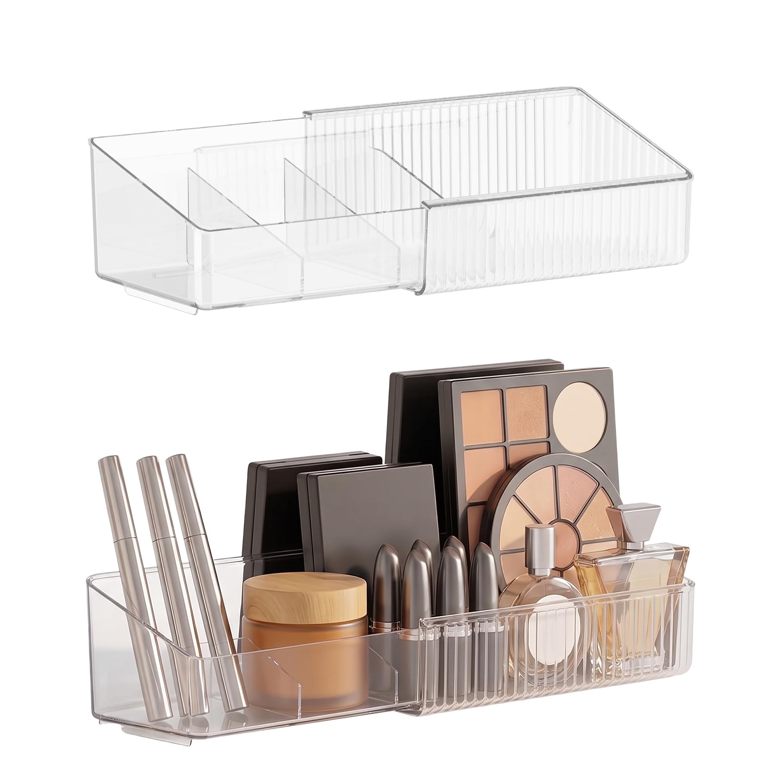 Gurwen 2 Pack Makeup Organiser Expandable, Clear Mirror Cabinet Organiser