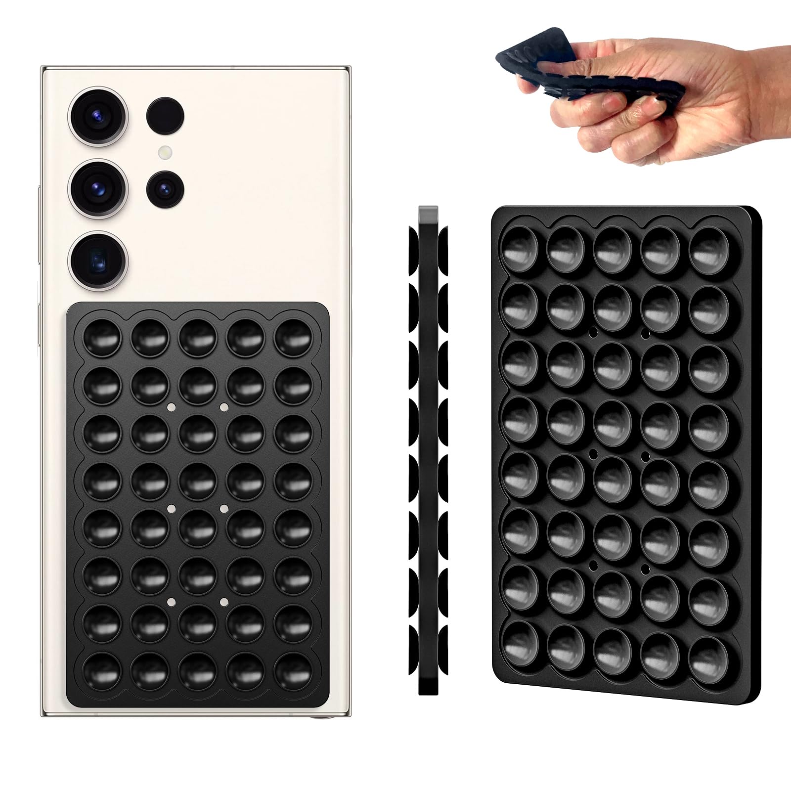 MAX Silicone Double-Sided Suction Phone Case Detachable Mount,Hands-Free, Strong Grip Holder for Selfies & Videos,iPhone & Android Compatible,2.52″x 3.94″,Black.