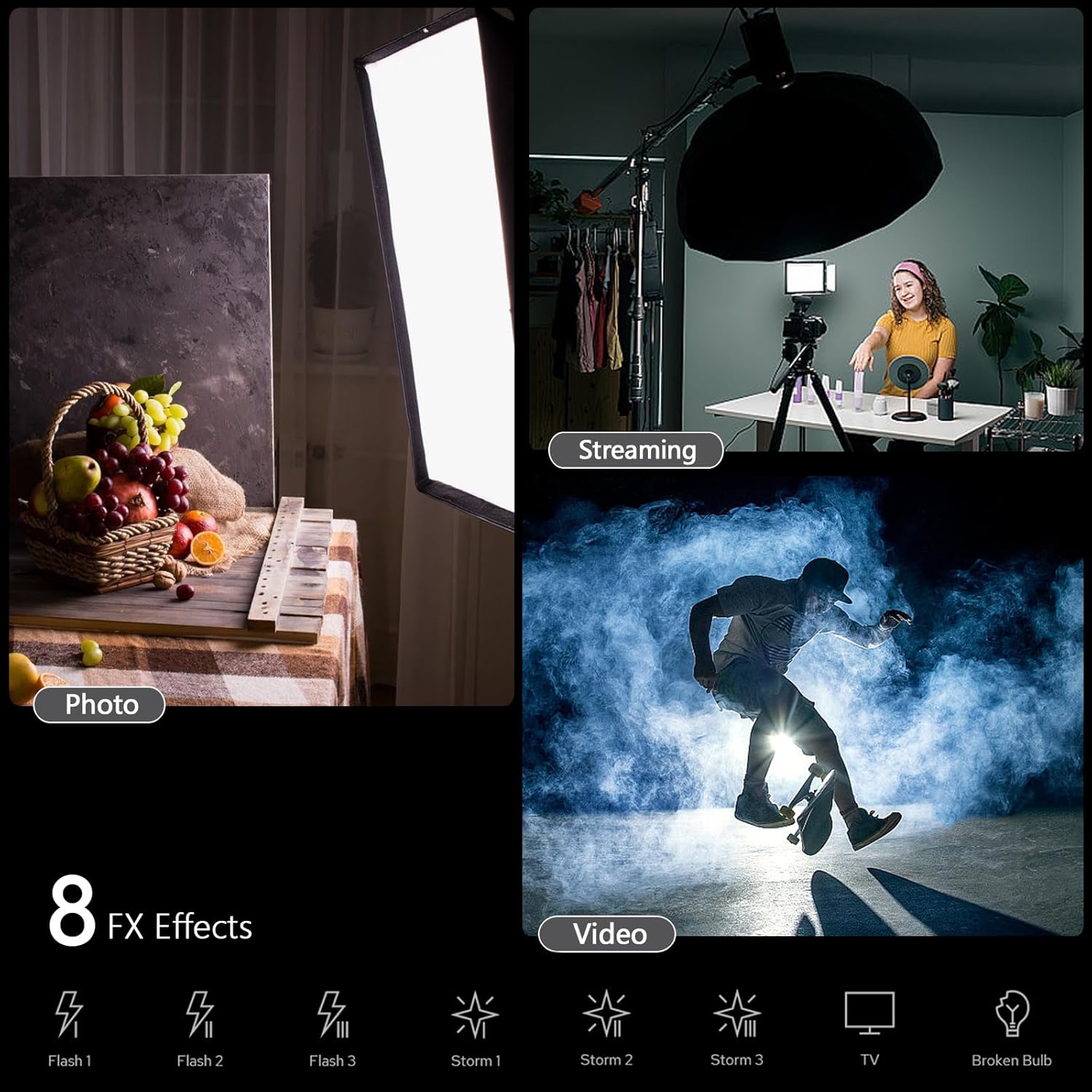 Godox SL60IID LED Video Light Kit, 70W x2 Daylight Continuous Lighting for Photography Podcast, Studio Fill Light APP Controlled with Bowens Mount, 8 FX Effect, Softbox, Light Stand, Remoter Bag