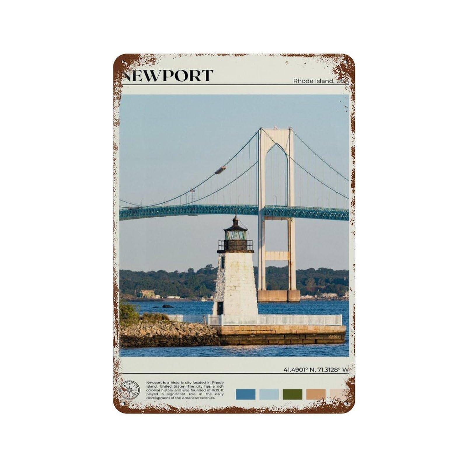 xiaoxiaoshen Real Photo Newport Decor Rhode Island USA Wall Decor Art Metal Tin Poster Modern Home Decor Art Home Bar Shop Decorations Vintage Sign 30x20cm