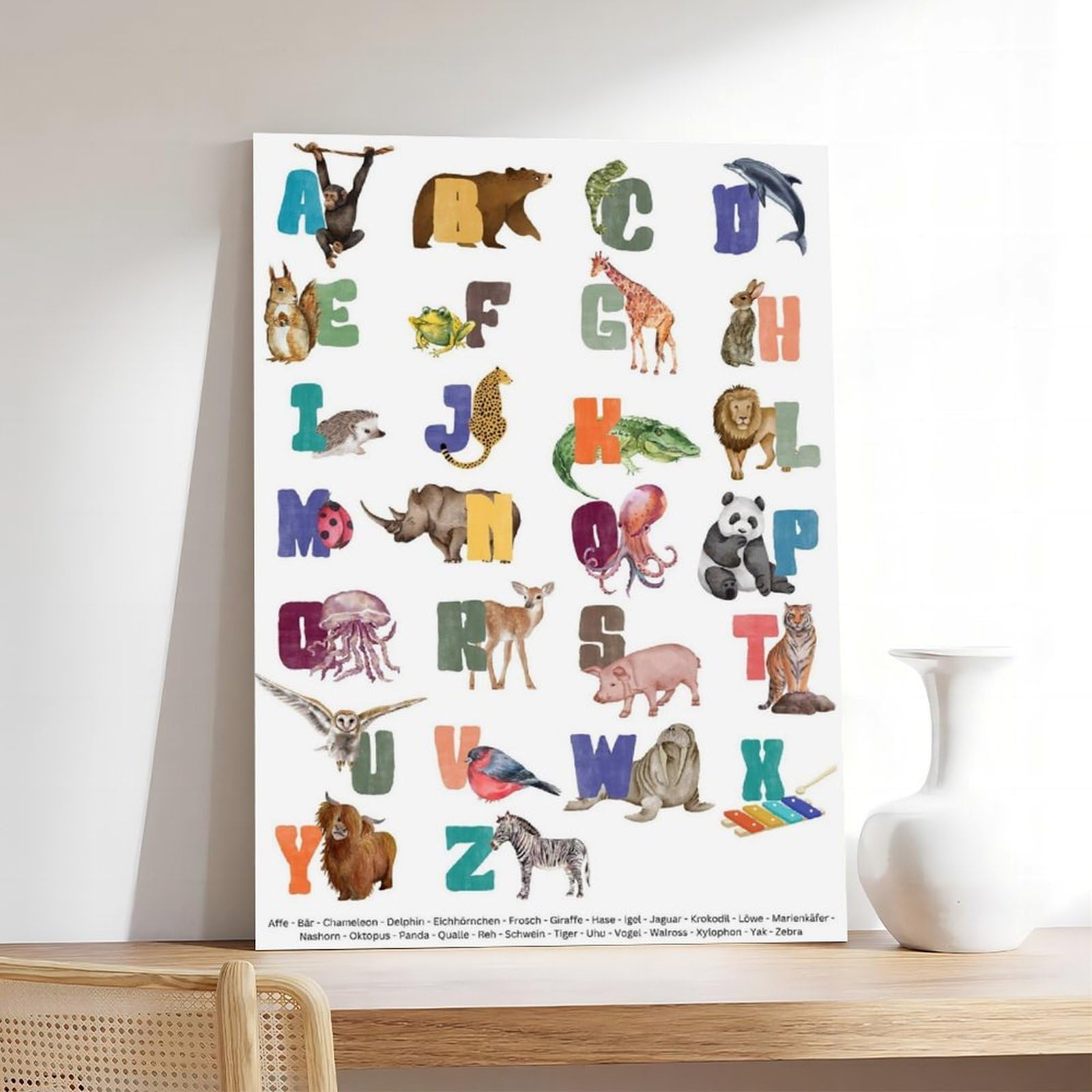 Poster éducatif sur toile avec alphabet - Décoration de chambre à coucher, bureau, chambre, cadeau 30,5 x 45,7 cm (L x l)