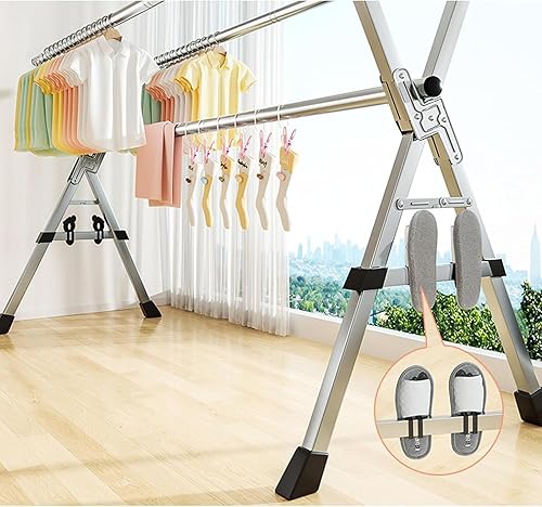 Miniatura 3 de Estante de secado de ropa de acero inoxidable, estante portátil de lavandería de 94 pulgadas con ruedas, estante interior ajustable que ahorra