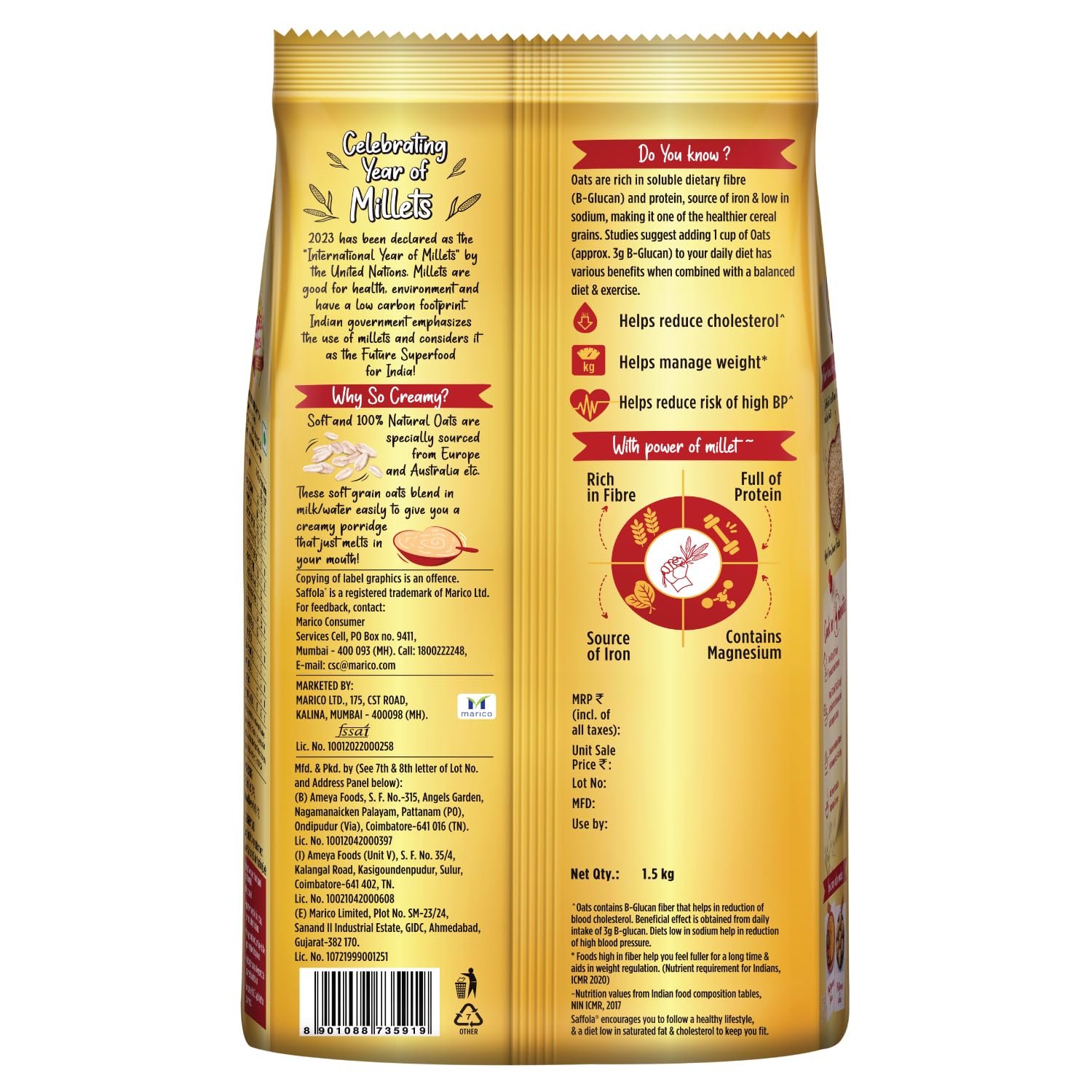 Buy Now Saffola Oats Gold, Rolled Oats With Jowar Millet | 1500G | H... 2 Buy Now Saffola Oats Gold, Rolled Oats With Jowar Millet | 1500G | H...