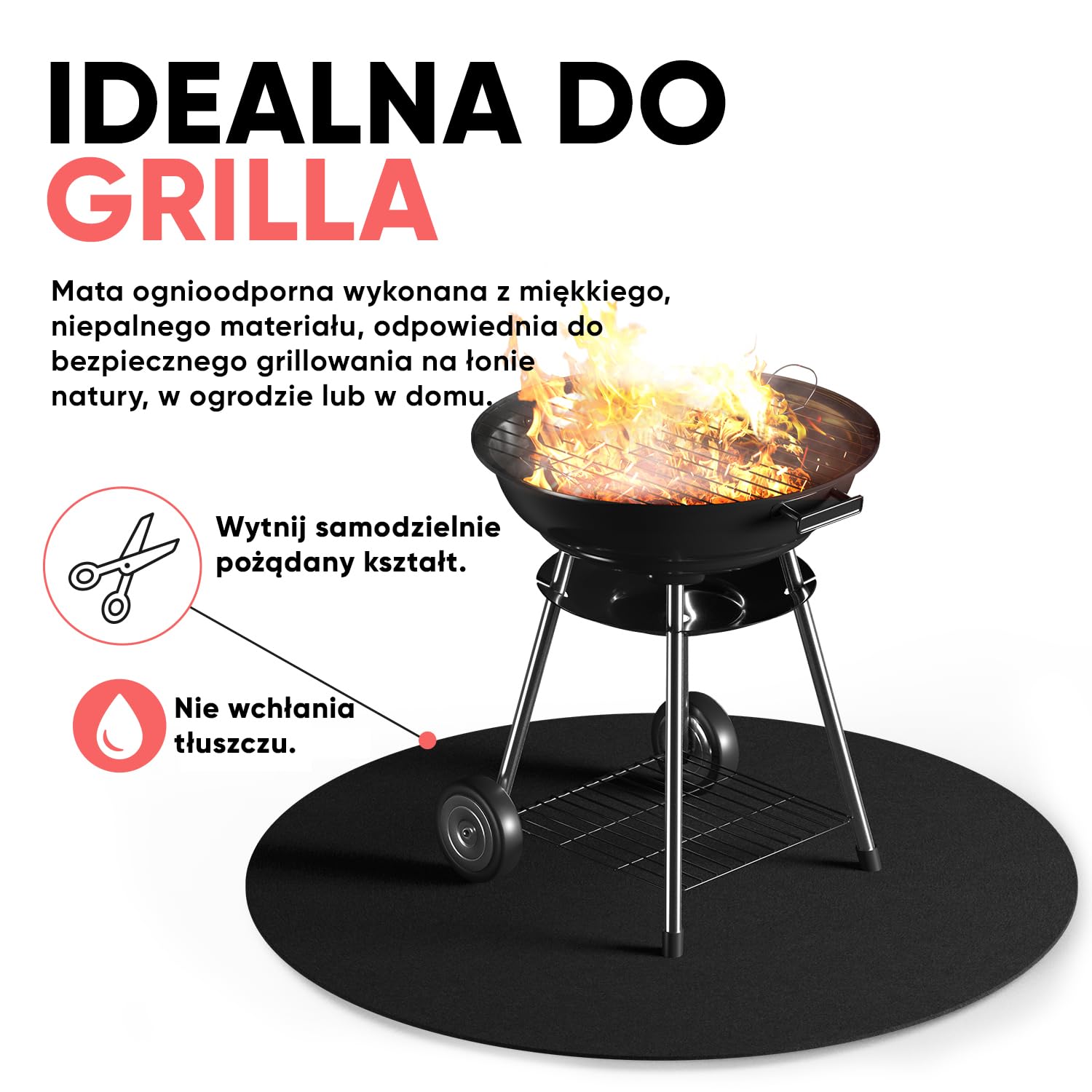 Podstawa ognioodporna 1x1 m czarna, żaroodporność do 982 °C, materiał ognioodporny idealna jako mata przeciwpożarowa lub jako podstawa grilla, płyta ognioodporna, niepalna mata ciepłochronna