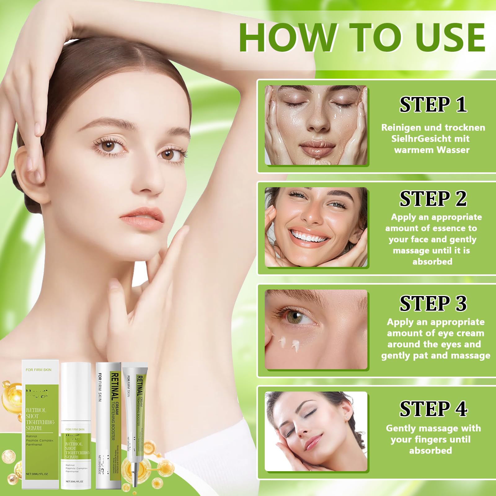 2 Pièces Retinol Shot Sérum, Retinol Tightening Booster, Crème Sérum Raffermissante au Rétinol, Rétrécit les Pores, Réduit les Ridules, Convient à Tous les Types de Peau | Crème Sérum Raffermissante au Rétinol, Réduit les Ridules, Convient à Tous les Type