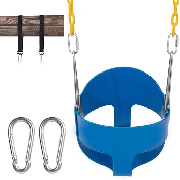 Sunnyglade Toddler High Back Full Bucket Swing Seat Kids Swing Set Accessories with 66 in Coated Chain,2PCS Snap Hooks & 2PCS Hanging Strap Support 660lb Blue