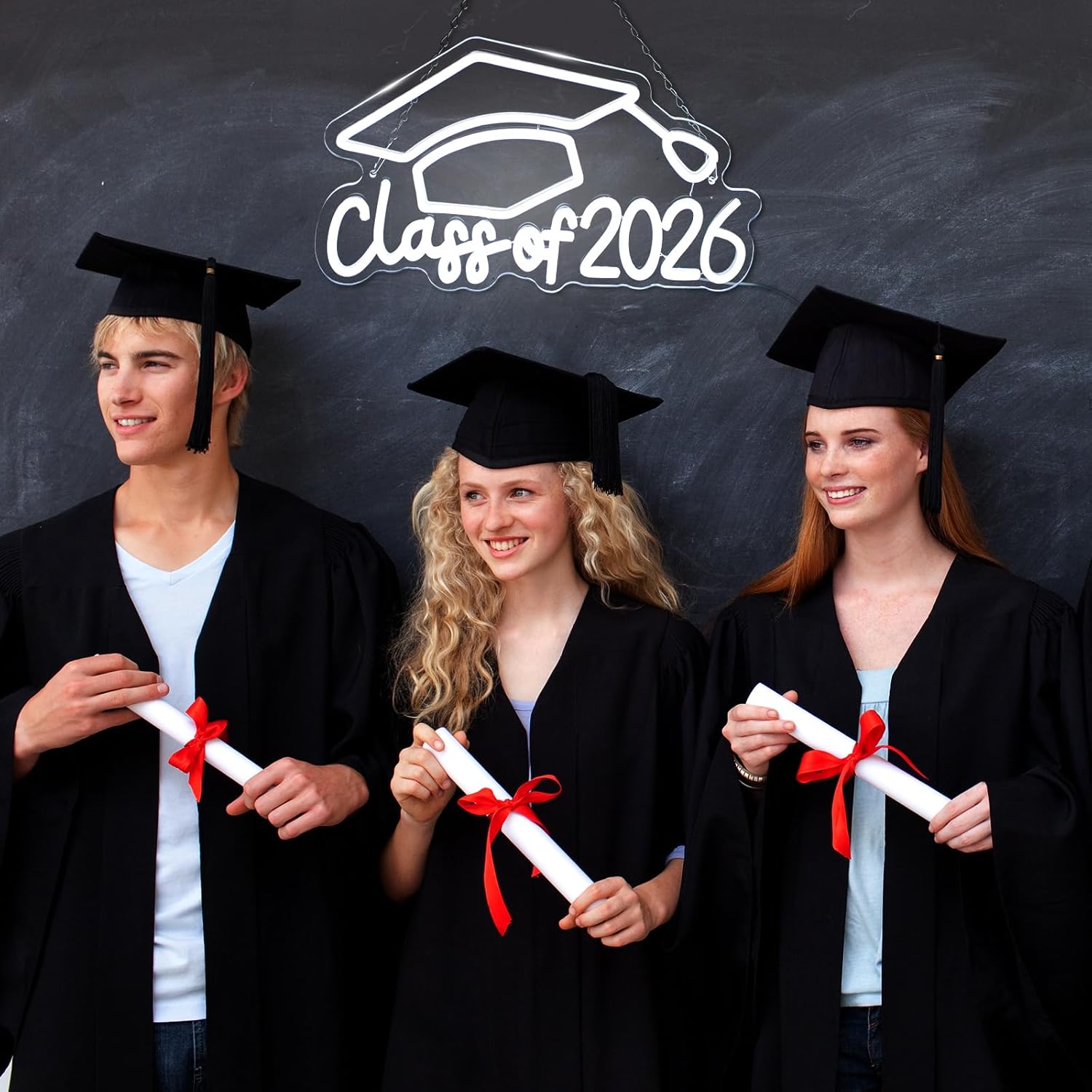 Class of 2026 Neon Sign, Grad Led Neon Sign, Graduation Wall Decor with Graduation Cap LED Lights, USB Powered Acrylic Prom Sign for Grad Party Decoration, Photo Backdrop, Table Centerpiece Gifts
