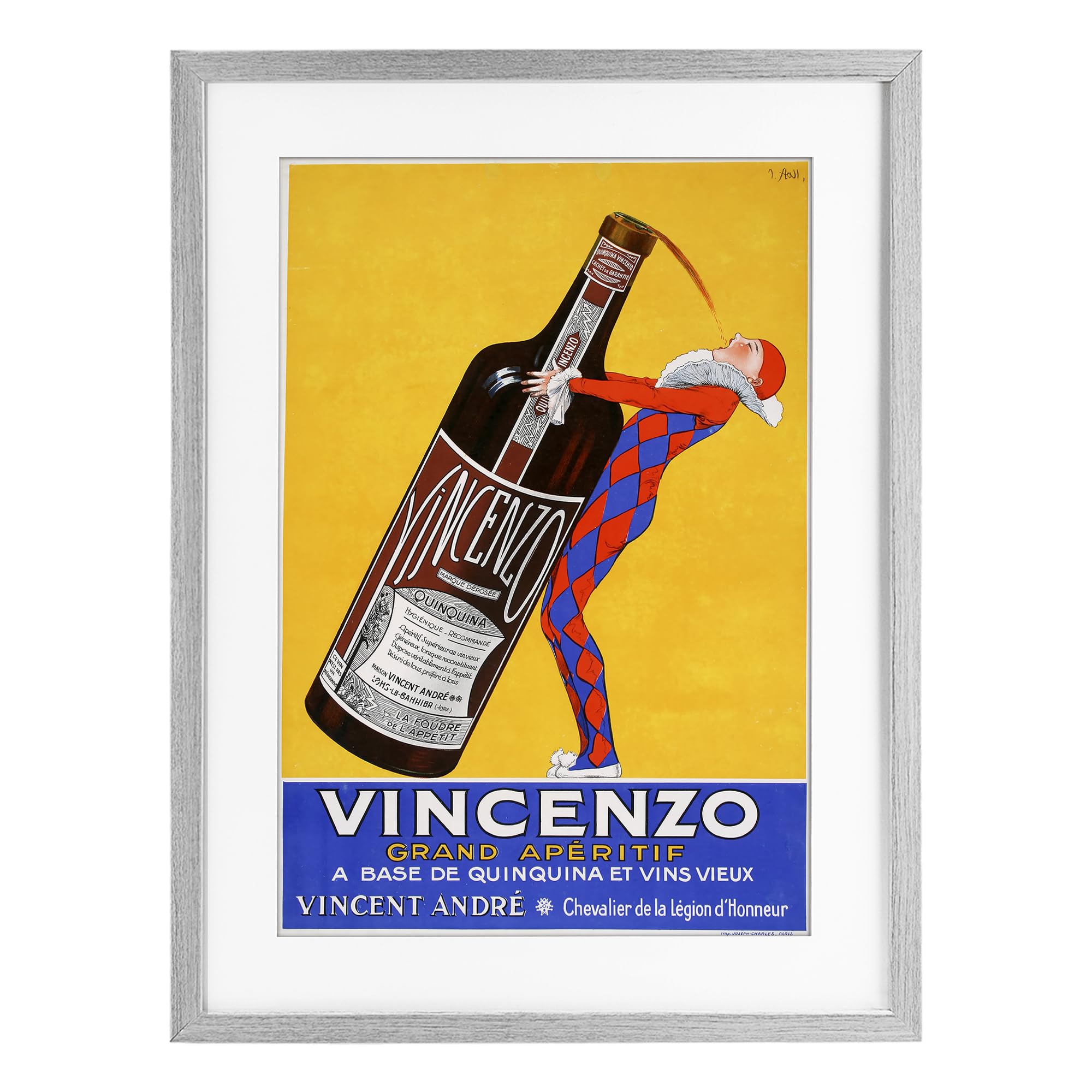 Stupell Industries Farmhouse Gray (Textured) 'Vincenzo Vintage Wine'| Framed Print Under Glass