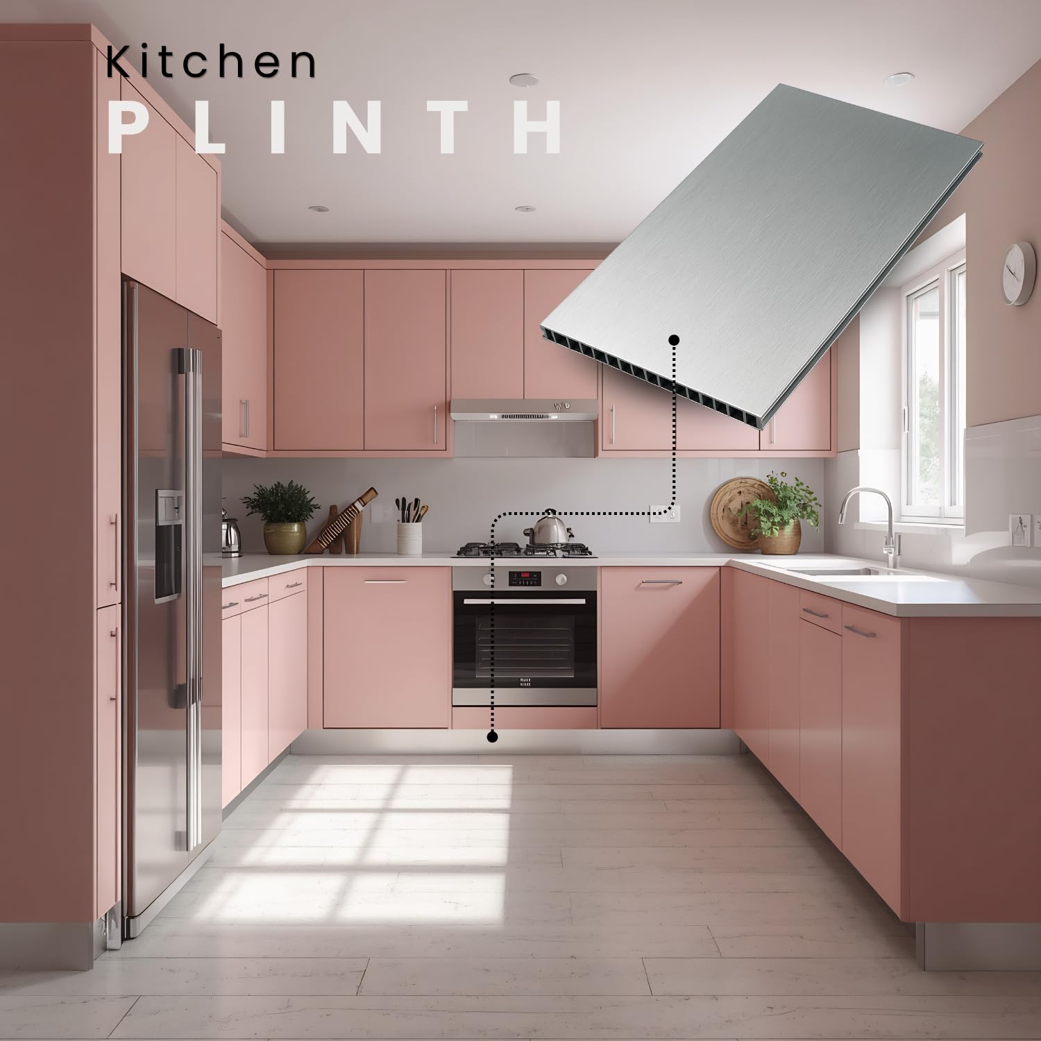 Evotrade Zócalo de cocina – Perfil rodapié L 2,5 m de PVC | Altura y colores a elegir + accesorios (2 tapones de ángulo de 90° + 1 junta) Made in Italy