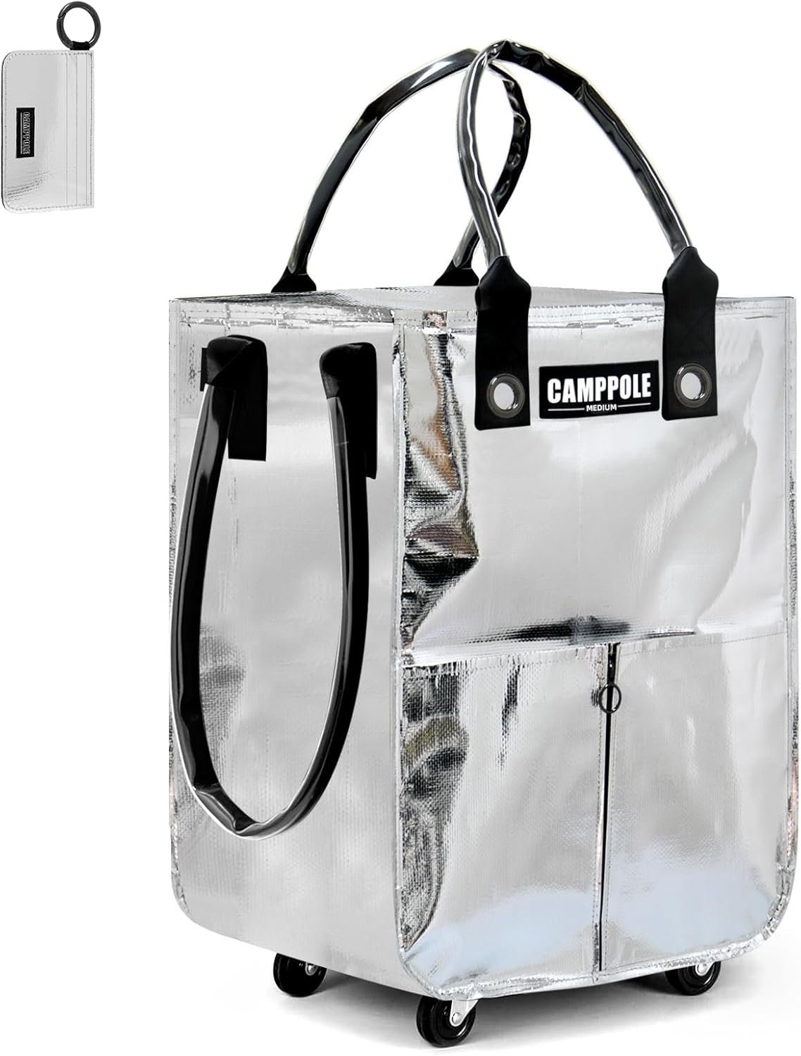 Reusable Grocery Bag On Wheels, Shopping Carts for Groceries with Card Holder, Lightweight Rolling Tote, Folding Grocery Cart Carries Up to 66 lb, Water-Proof Bag for Moving, Travel, Camping, Medium