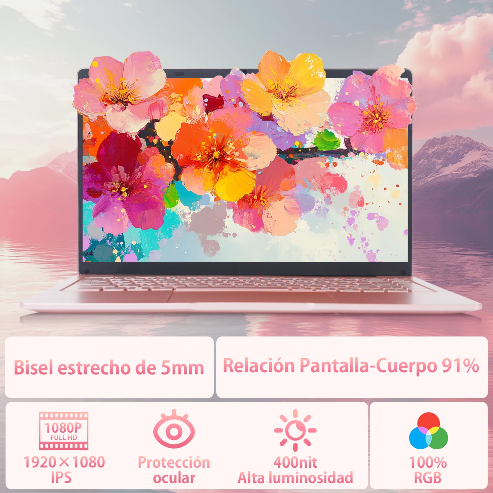 Ordenador Portátil 14 Pulgadas,Celeron N4120 (hasta 2.6 GHz) Win11 Pro, 8GB DDR4, Pantalla IPS FHD 1920x1080,USB 3.0, Laptop Ultradelgado para Estudiantes y Oficina(Oro Rosa, 8+256G SSD)