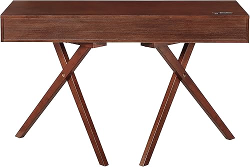 Miniatura 21 de 24/7 Shop at Home Idris Mid-Century - Escritorio moderno de madera con 2 cajones con puerto USB, toma de corriente para estación de trabajo, oficina