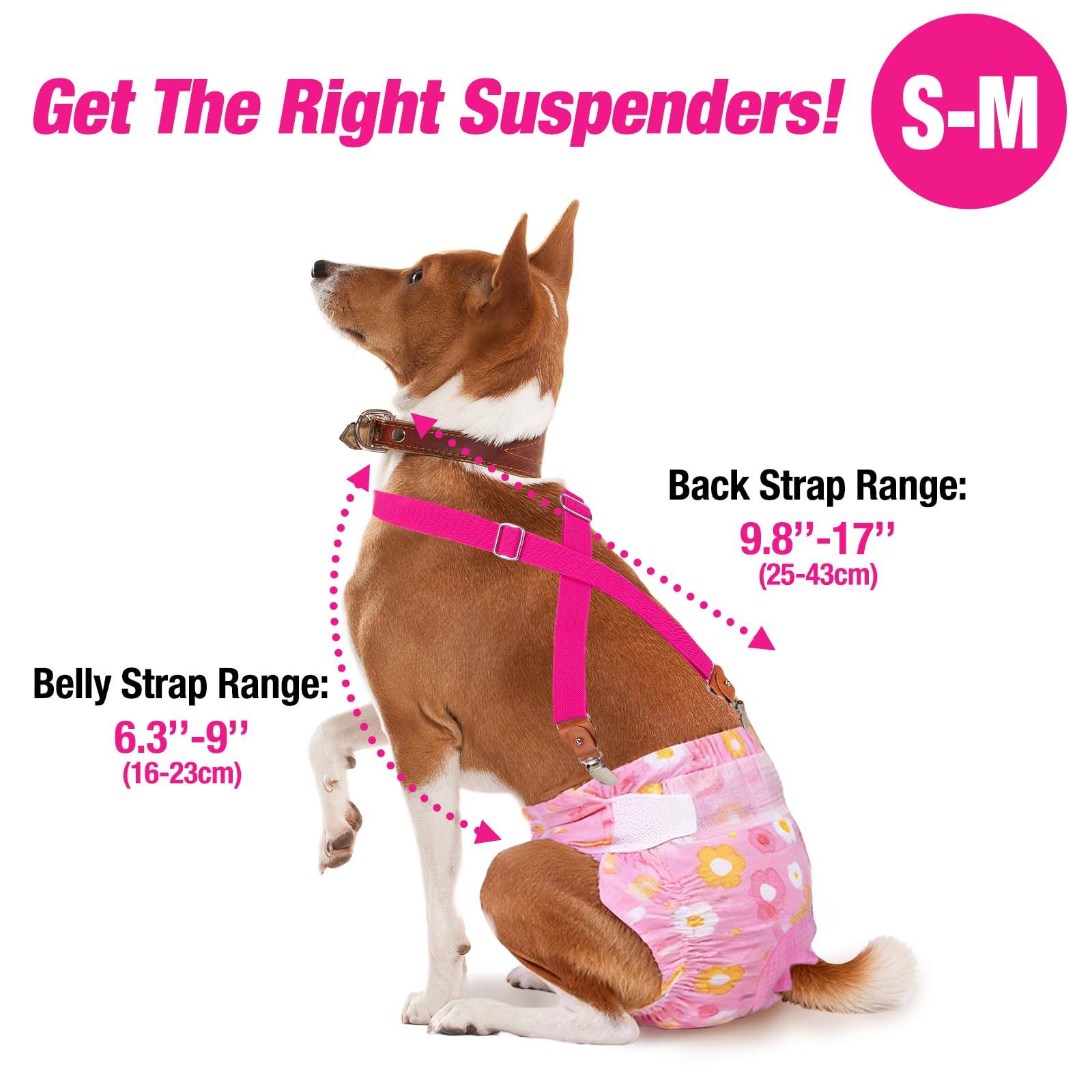 Pet Soft Dog Suspenders 2 Pieces Female Dog Diaper Suspenders For Dogs Diaper Keeper Suspender For Dog Skirt, Dog Dress (Black & Pink, S/Medium) 2