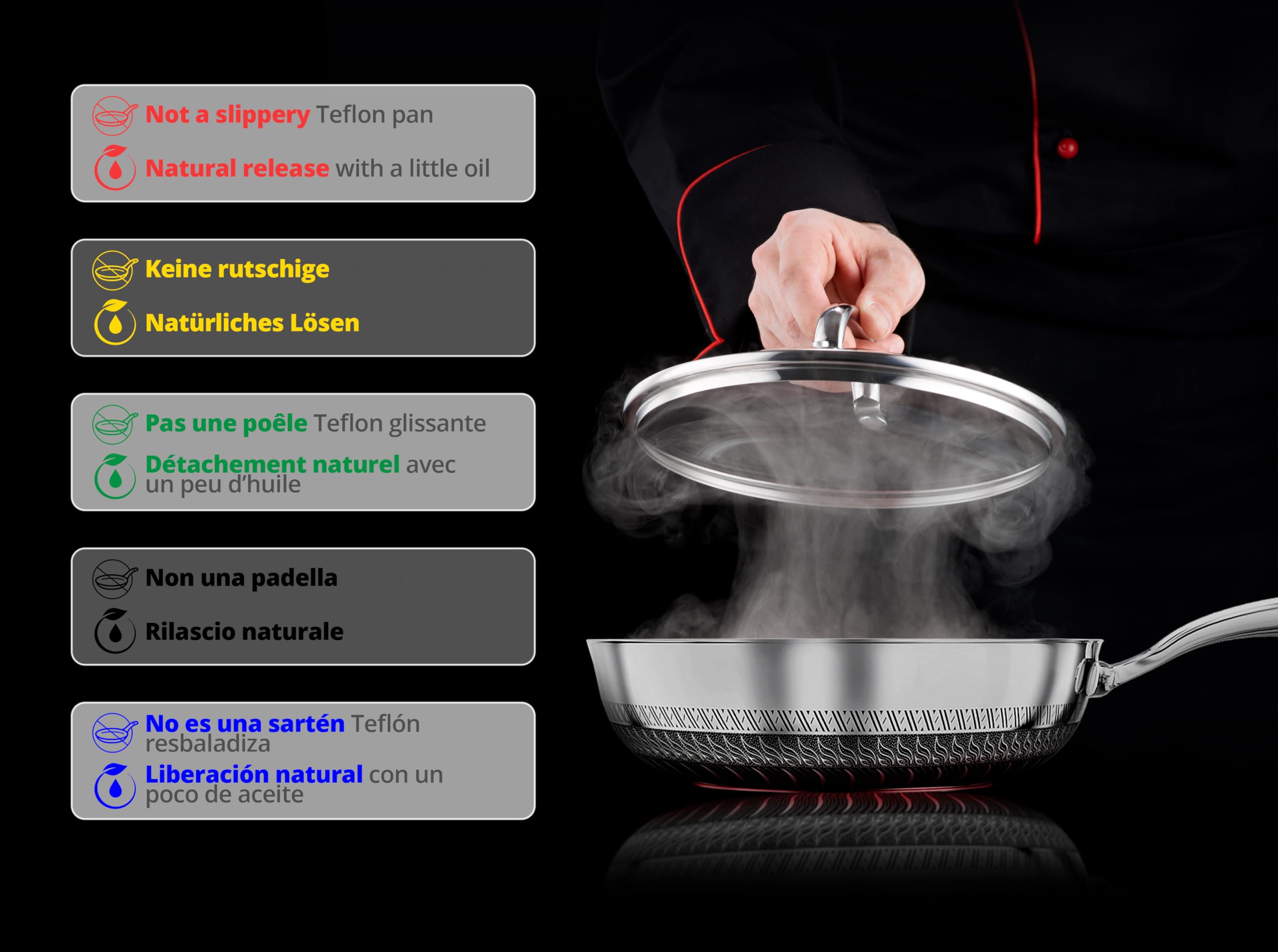 INTIGNIS Padella con coperchio per forno – antigraffio incisa al laser antiaderente, Home Essentials, per saltare, arrostire, arrostire, grigliare, padella in alluminio inox 28 cm