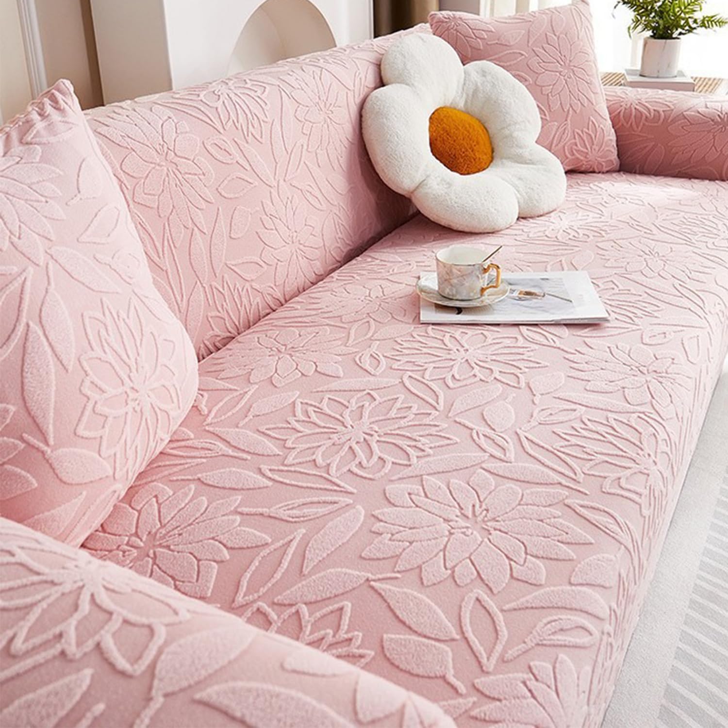 Funda de sofá elástica rosa de una plaza jacquard ajustable para sillón