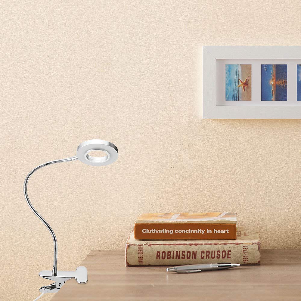 Lampe bureau LED à clip USB, lampe lecture réglable à 3 modes, lampe à pince avec interrupteur à lumière naturelle 6 W, col cygne flexible à 360 degrés pour étude, lecture, travail, tatouage, cheve