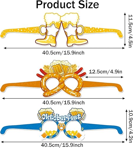 Miniatura 4 de 16 lentes de fiesta de Oktoberfest, accesorios divertidos para cabina de fotos, gafas de papel para el festival de la cerveza bávara, anteojos de