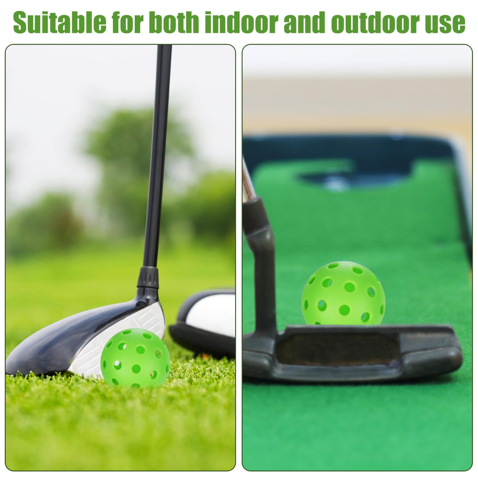 BESTonZON Hohle Übungsbälle mit 40 Löchern, 12 Stück, Grün für Golf | Pvc Ausführung, Drinnen und Draußen Nutzbar, Sichere Treffer, Robustes Design, Vielseitig Verwendbar