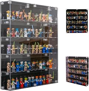 Sungvoolビルディングブロックミニフィギュア専用ディスプレイボックス(レゴミニフィギュアと互換性あり),マグネット式前面ドア,60体収納,防塵アクリル,UVカット,ボディ強化,卓上・壁掛け両用,サイズ:39cm×40cm×6.5cm(ディスプレイボックスのみ)