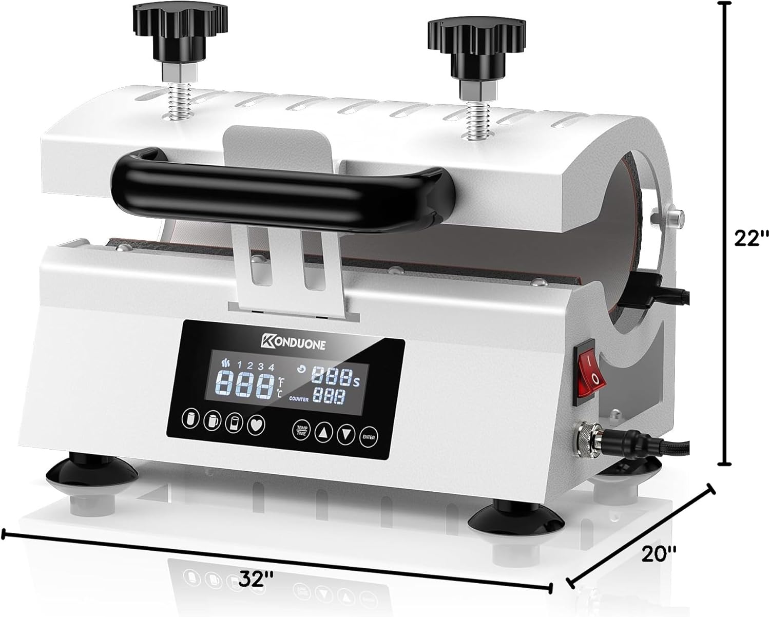 Konduone CH2332 Tumbler Heat Press Machine with dimensions