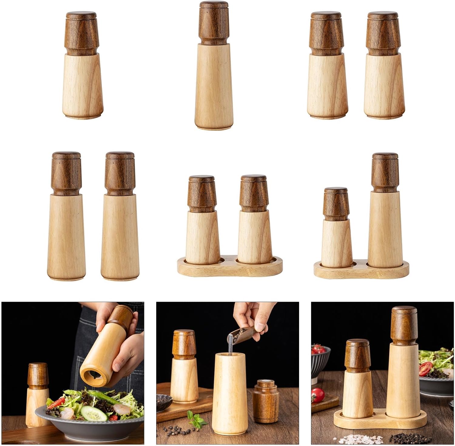 Wood Salt And Spices Mill Easy To Use Wood Customizable Seasoning With Strong Adjustable Grinder Handheld Peppers Mill