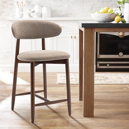 Miniatura 3 de COLAMY Taburetes de bar con espalda, taburetes de bar de altura de mostrador, taburetes tapizados con patas de madera para cocina, isla de comedor,