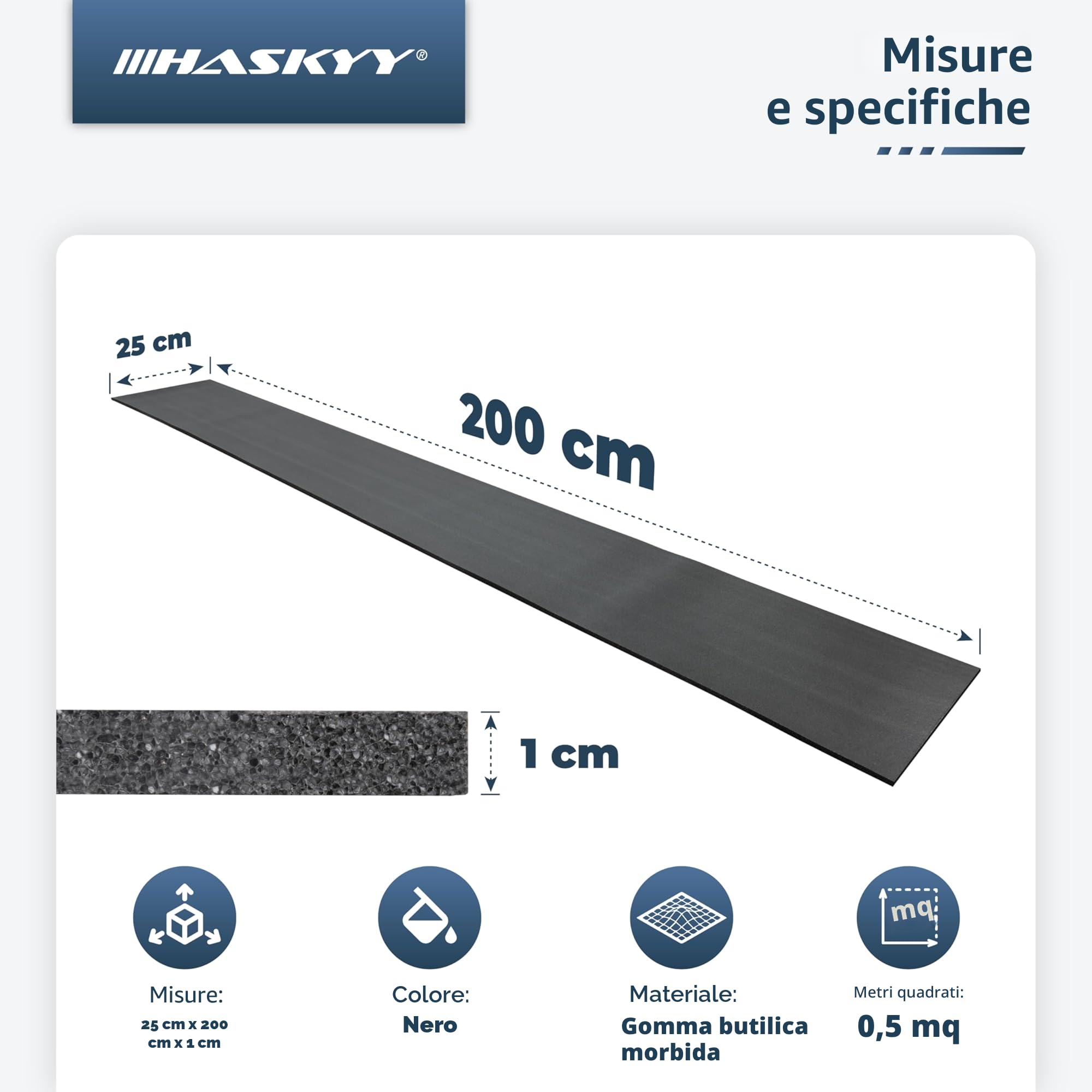 HASKYY Tappetino isolante di alta qualità, autoadesivo, per roulotte, roulotte, 25 x 200 x 1 cm, ignifugo, impermeabile, in gommapiuma espansa