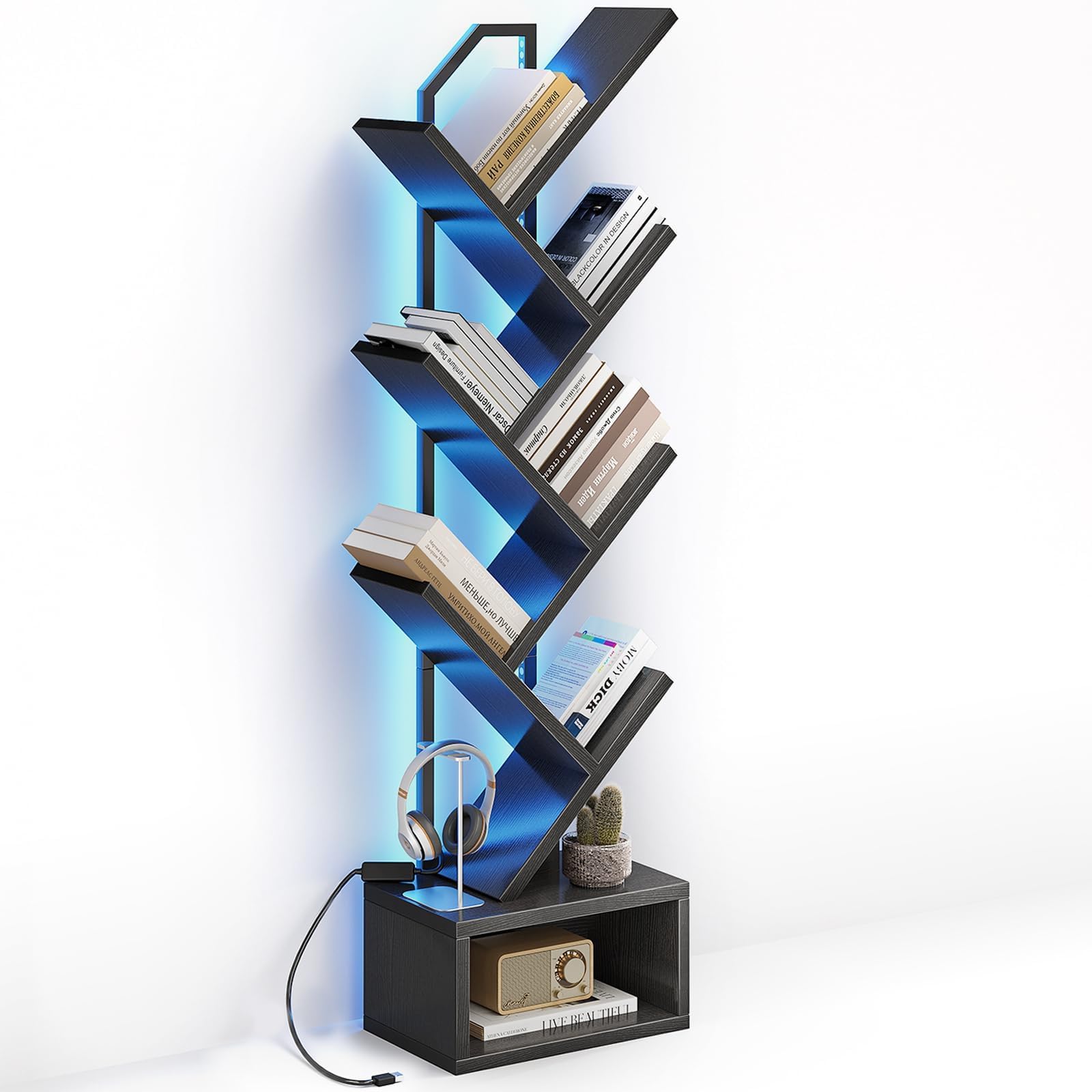 Coleshome Tree Bookshelf, 6-Tier Floor Standing Bookcase, Bookcases suitable for bedrooms and living rooms, Wooden bookshelves suitable for bedrooms and living rooms, Black — image 1