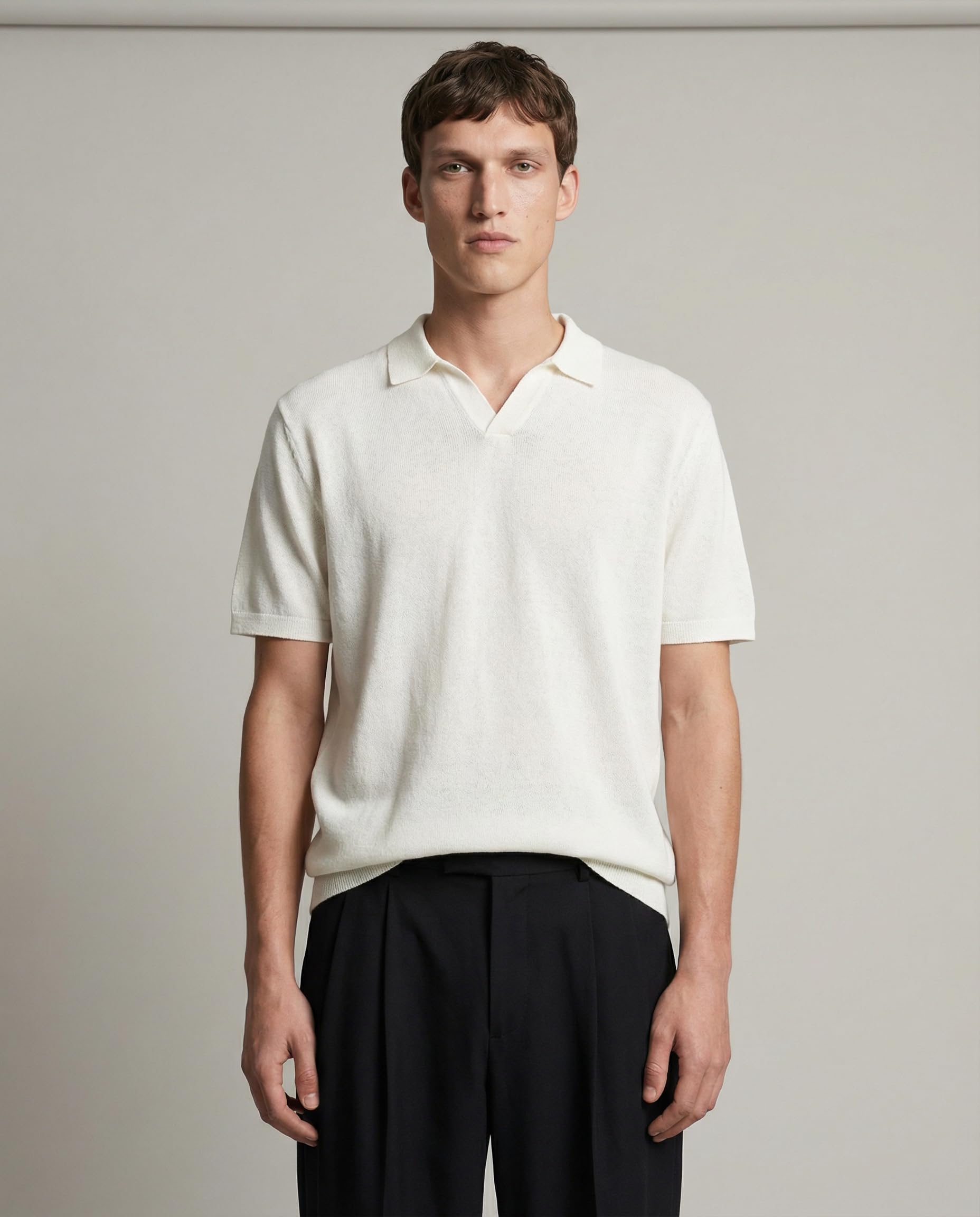 Diana Studio - Polo sans Boutons en 100% Lin, Homme, Manches Courtes, Coupe Décontractée