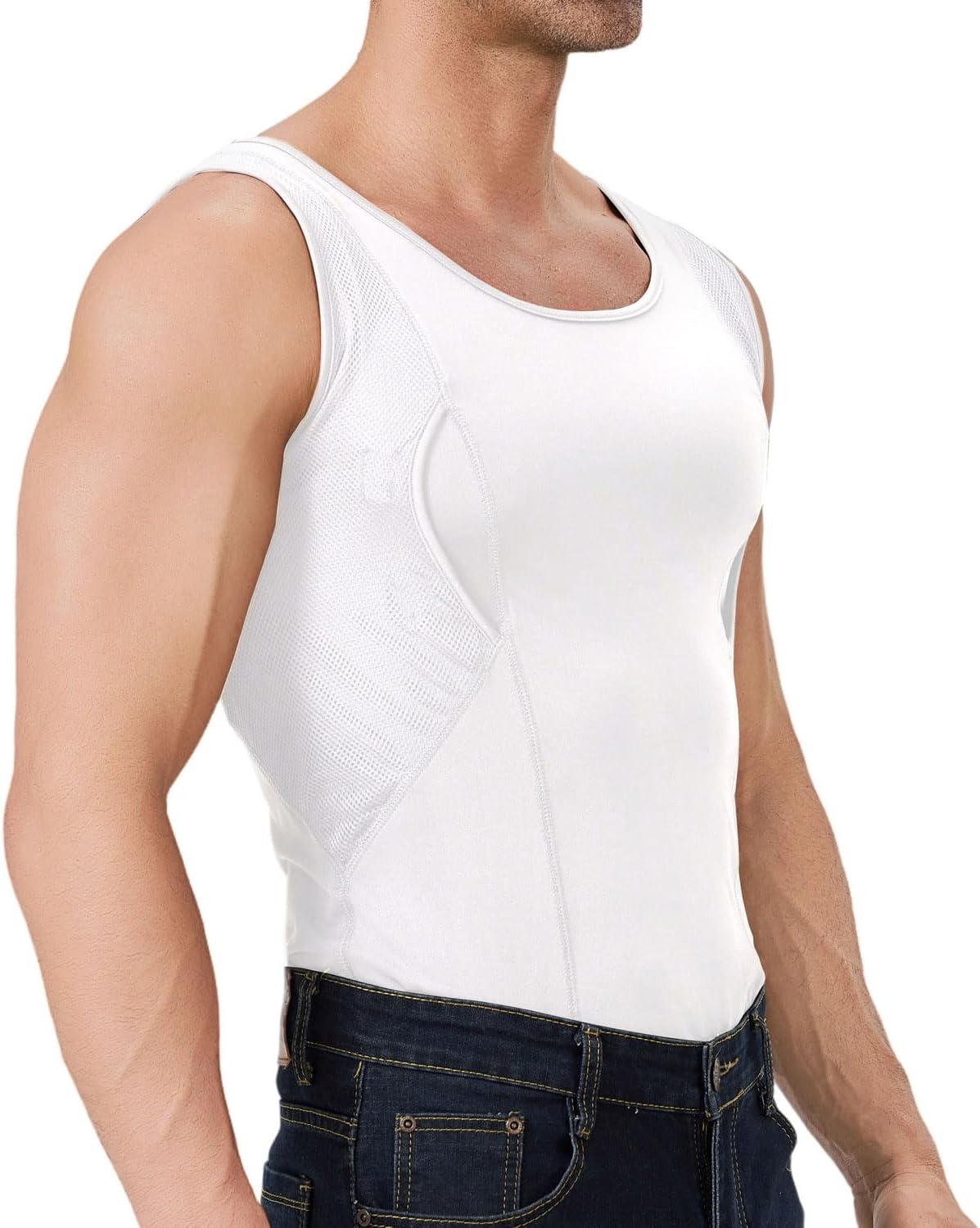 Concealed Carry Holster Tank Top Mens Crew Neck Sleeveless Conceal Carry Shirts Clothing for Men with Large Pockets - Image 3