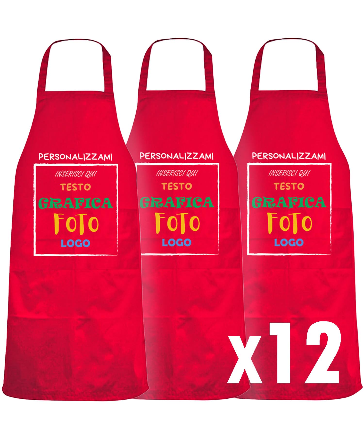 fratelliditalia.org Kit de 12 tabliers avant personnalisation inclus Blanc - Noir - Rouge - Vert - Jaune Taille 82 X 60