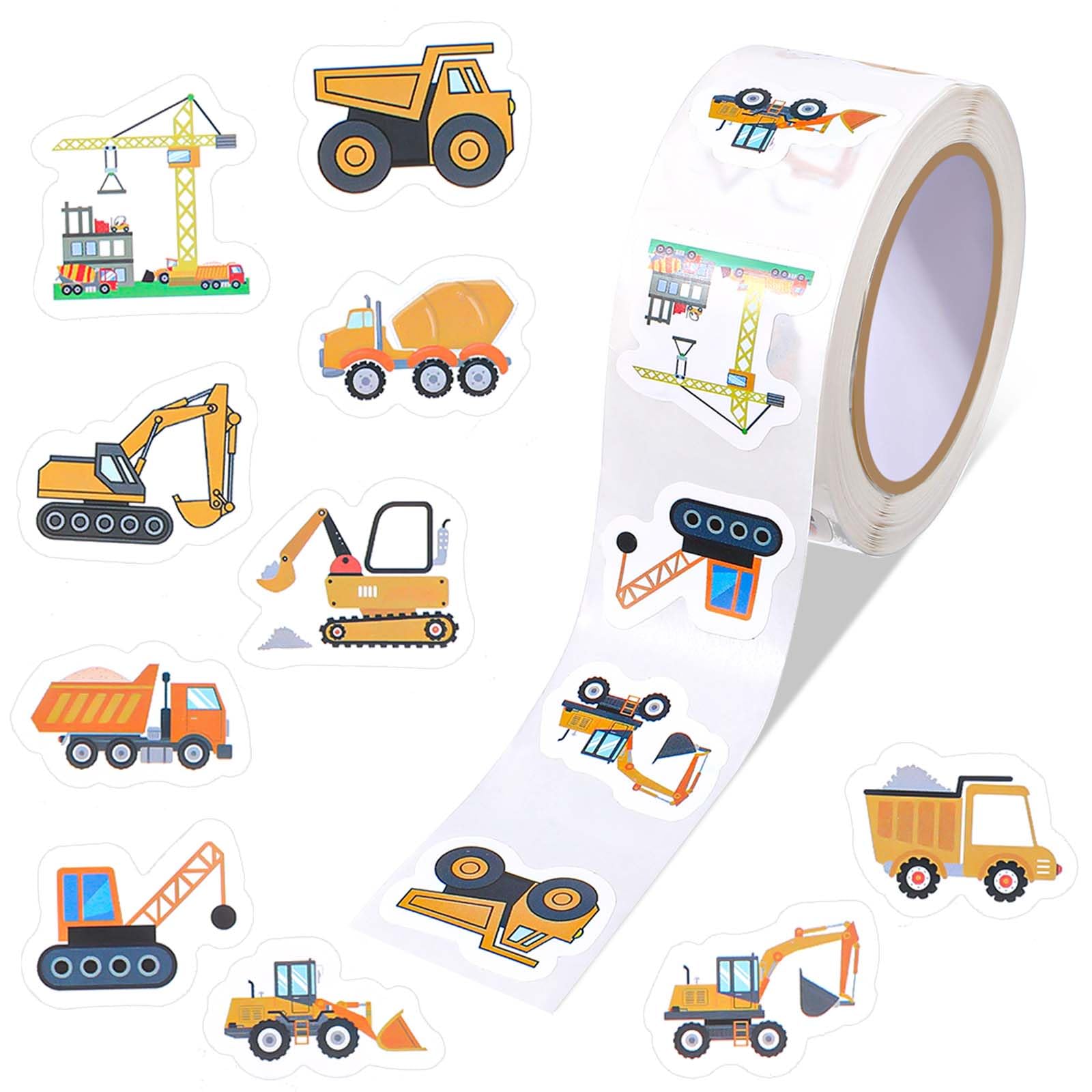 HJZHII 500 Pcs Construction Stickers, Self-Adhesive Engineering Vehicle Stickers Roll Waterproof Excavator Sticker Crane Sticker Party Favors Decals for Reward Incentives DIY Craft