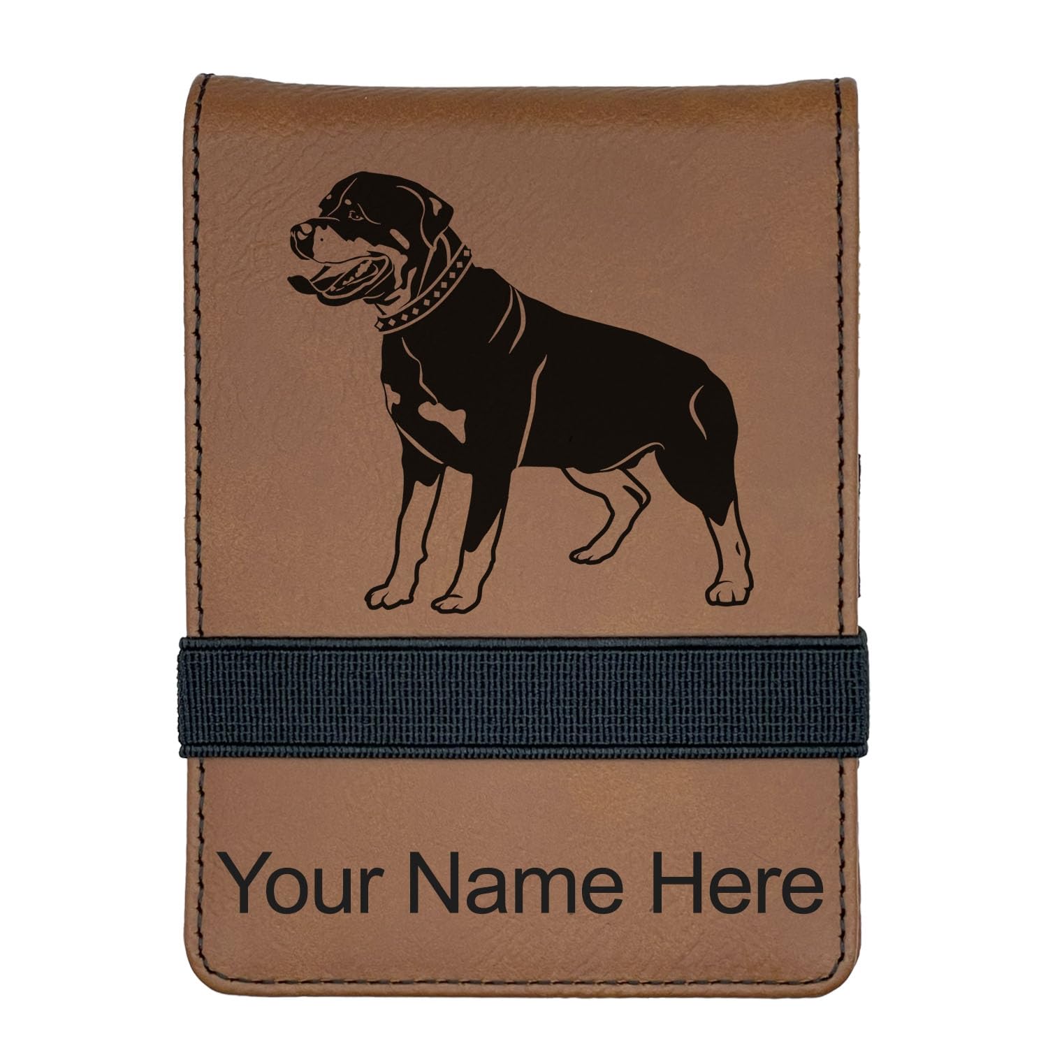 LaserGram Mini Padfolio with Notepad and Pen, Rottweiler Dog, Personalized Engraving Included (Dark Brown)